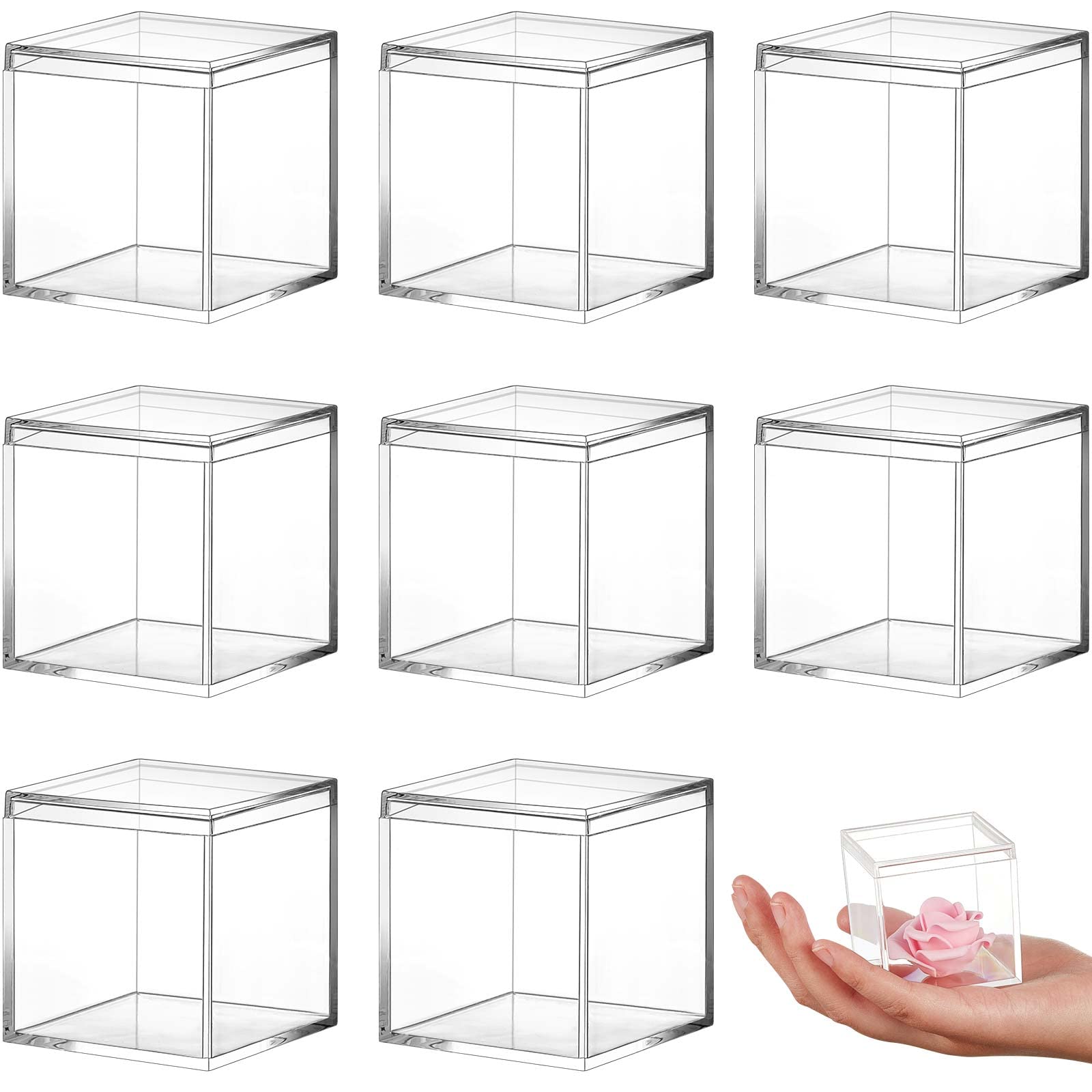 Blulu 8 Pieces Clear Acrylic Plastic Jewelry Box Mini Storage Box Mini Cube Containers with Lids for Candy and Tiny Jewelry(2.6 