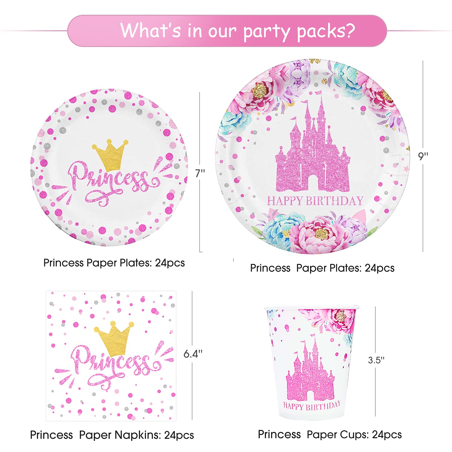 Naiwoxi Princess Birthday Party Supplies - Princess Party Decorations Tableware Set Include Plates, Napkins, Cups, Cutlery, Tabl