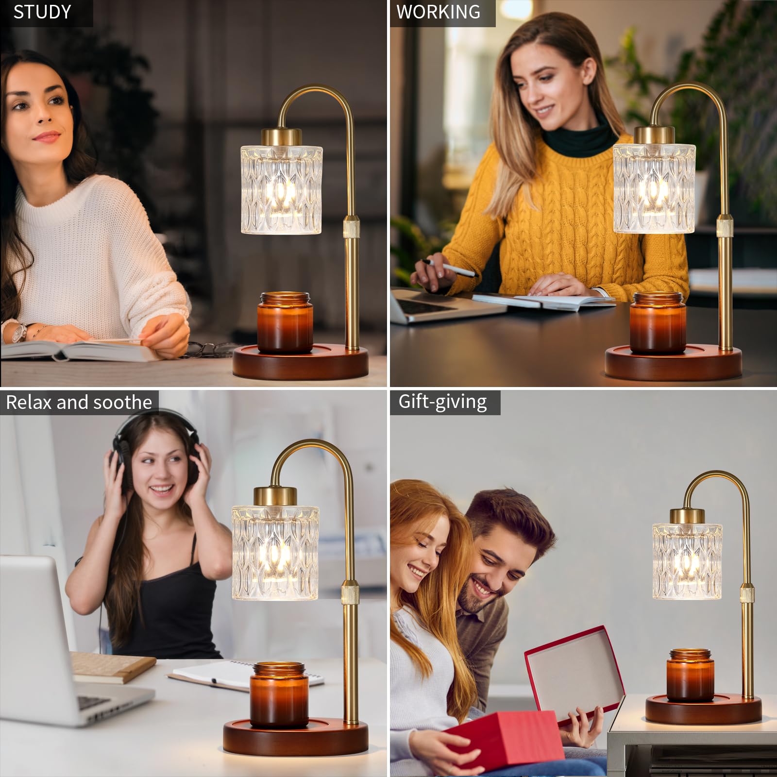 Candle Warmer Lamp with Dimmer and Timer,Home Decor Lamp for Scented Jar,Antique Brass Electric Wax Melt Warmer,Mother s Day/Bi