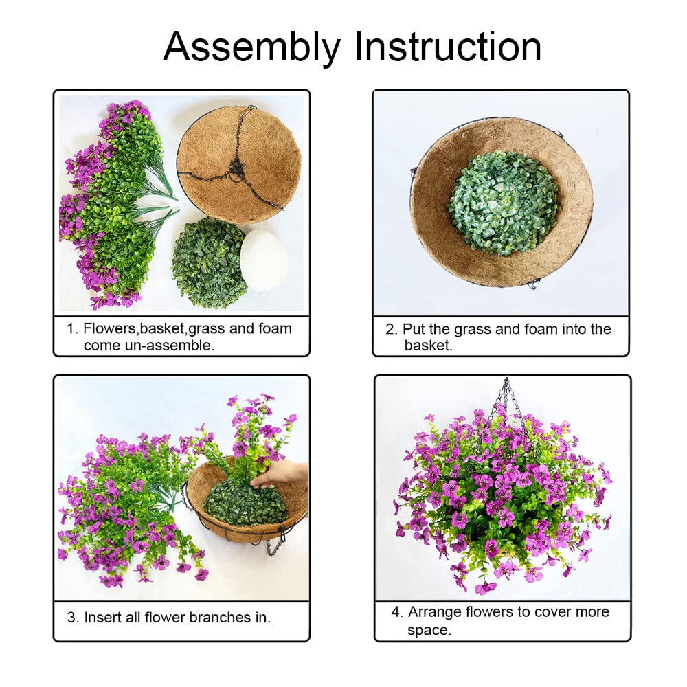 Lesrant Artificial Flowers in Basket,Artificial Hanging Baskets with Flowers for Outdoors Indoors Courtyard Decor,12 inch Coconu