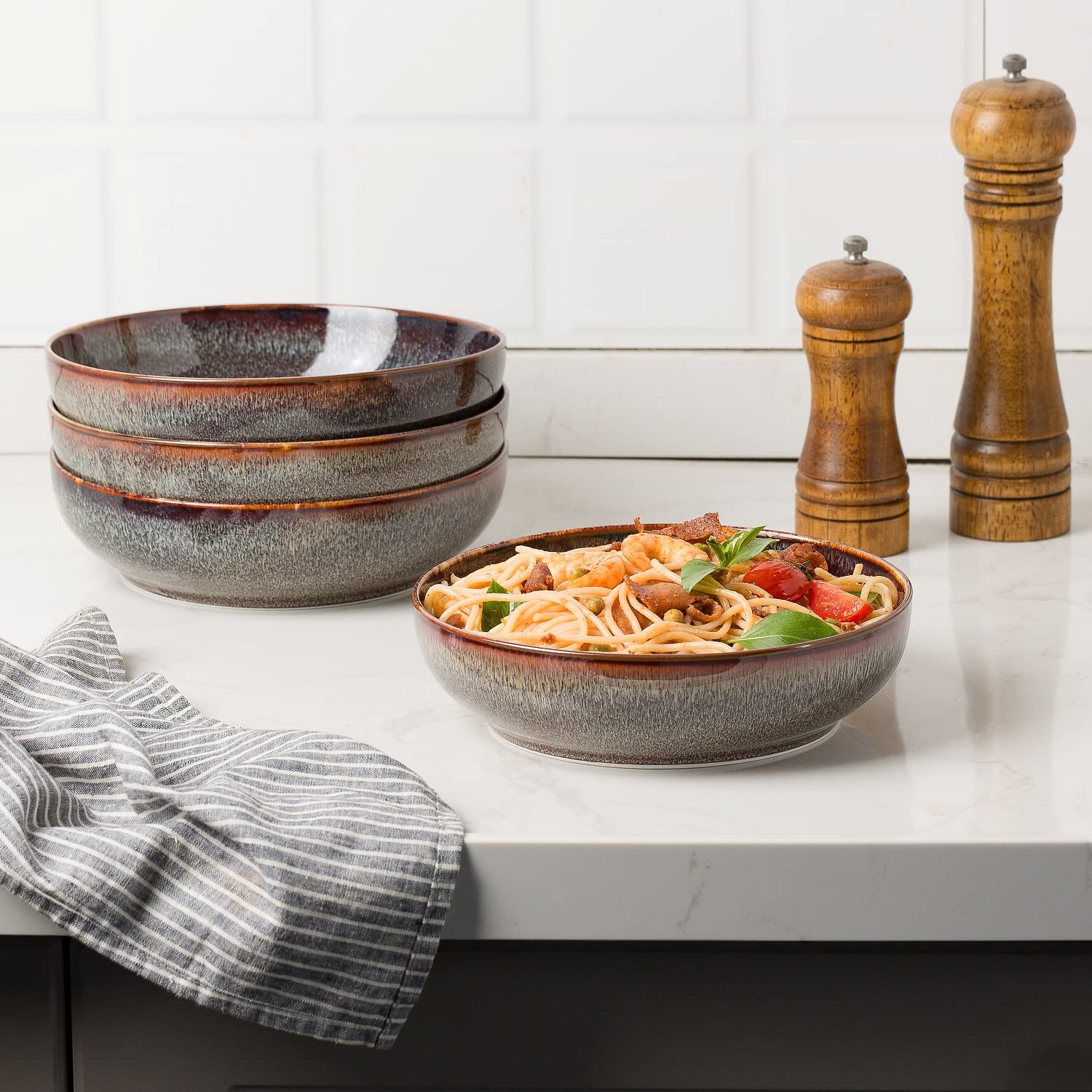 KYBSCZ 30oz Ceramic bowls set of 4-8 serving bowls for Kitchen,Pasta,Salad-Dishwasher & Microwave Safe Perfect for Housewarming,