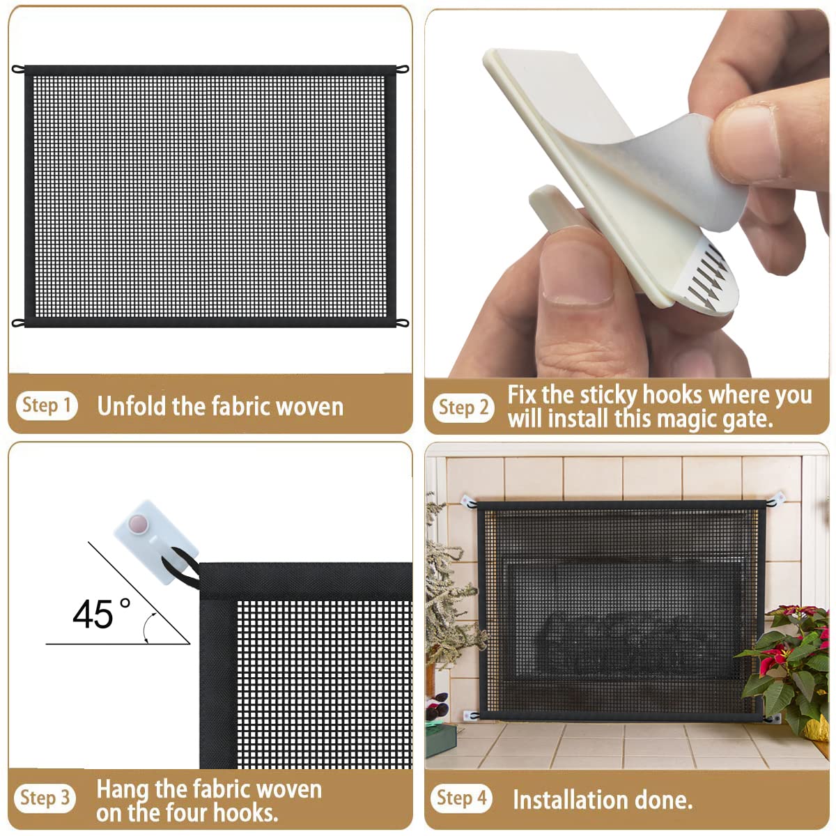 Fireplace Screen Safe Mesh Gate: Child Proof Barrier Guard Living Room Fire Place Cover For Baby Toddler And Pets- 29 X 44.5 Inc