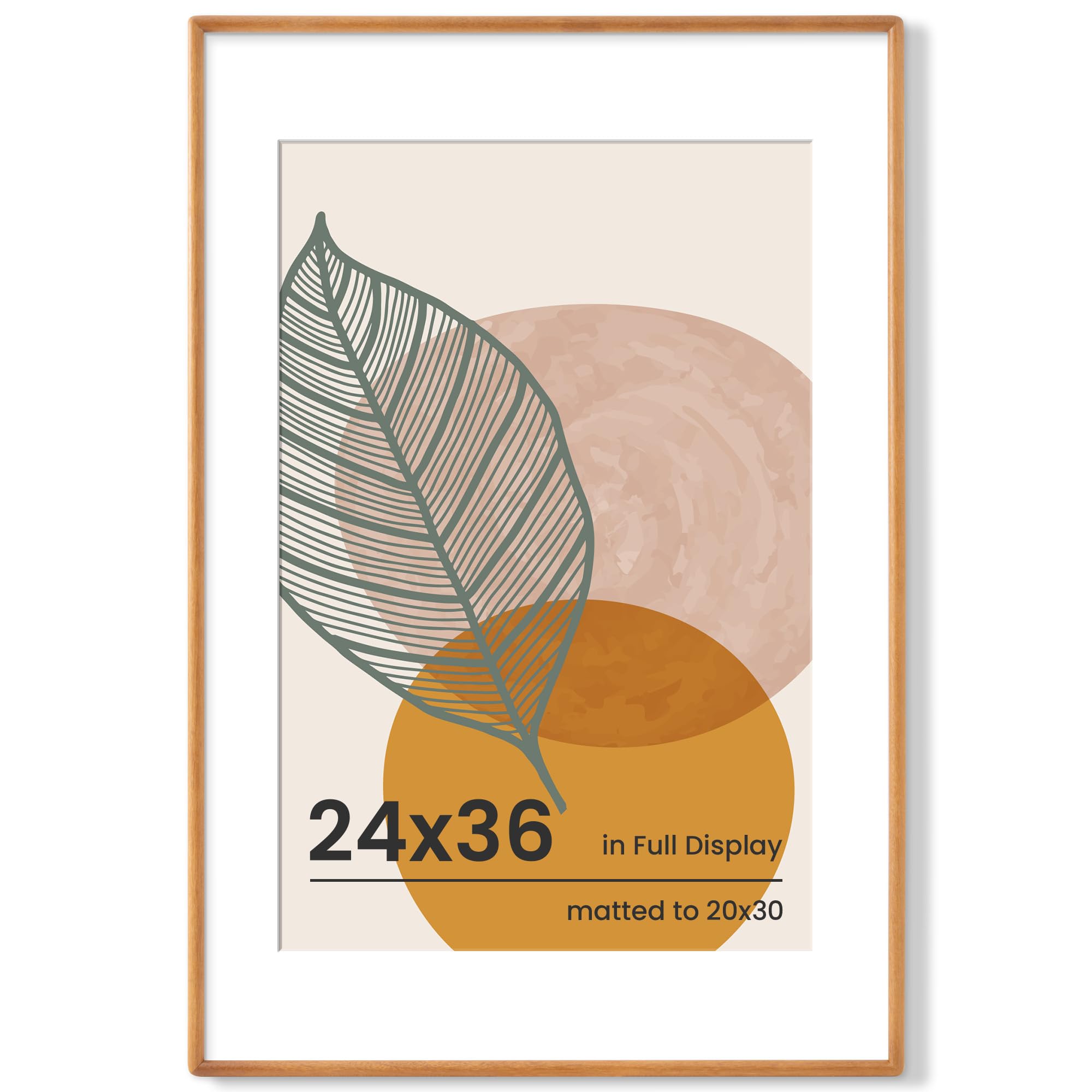 Axeman 24x36 Frame - Solid Teak Wood Picture Frame Matted to 20x30 - Rounded Corner 24 x 36 Poster Frame with Tempered Glass for