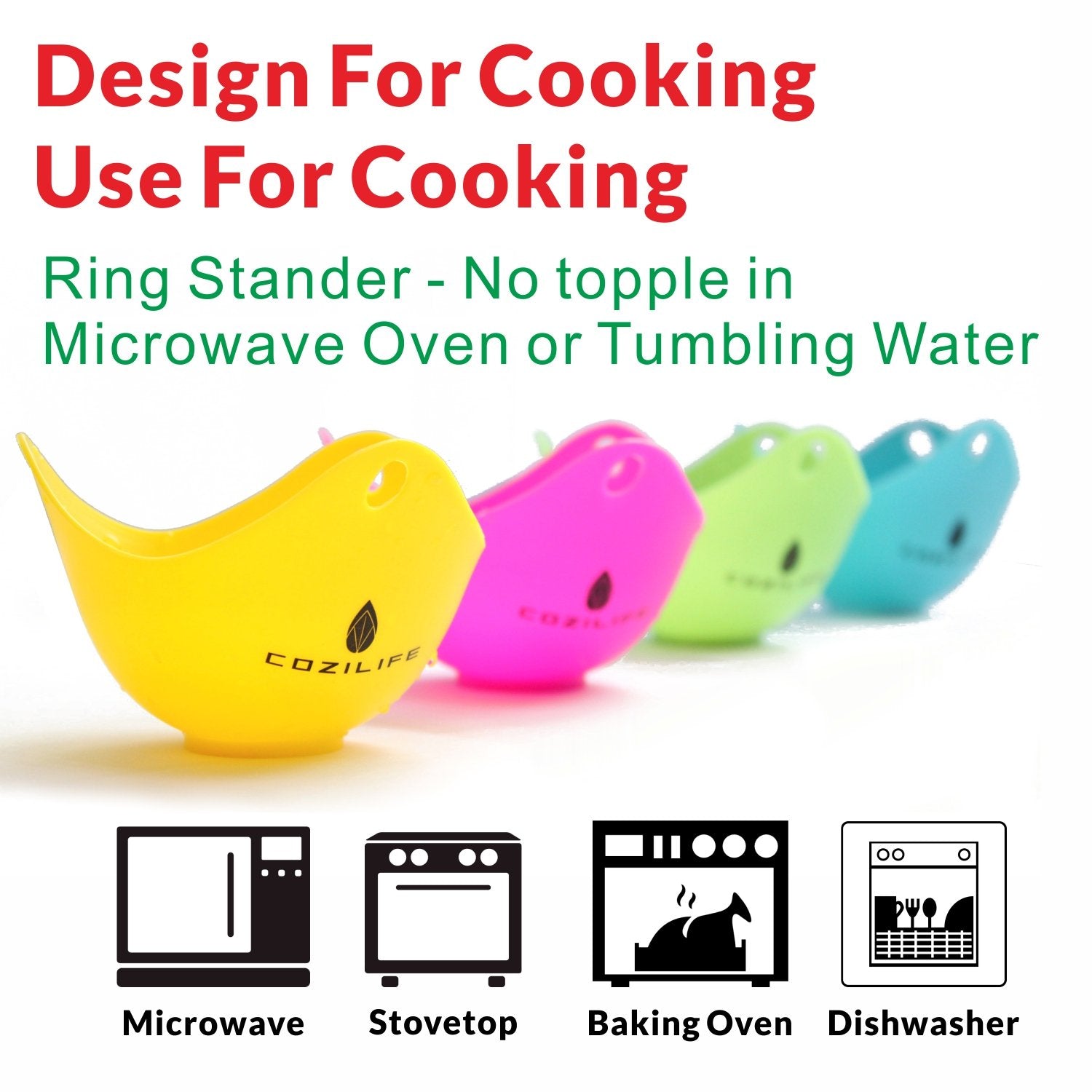 Egg Poacher - Cozilife Silicone Egg Poaching Cups With Ring Standers, For Microwave Or Stovetop Egg Cooking, Kraft Box Packing,
