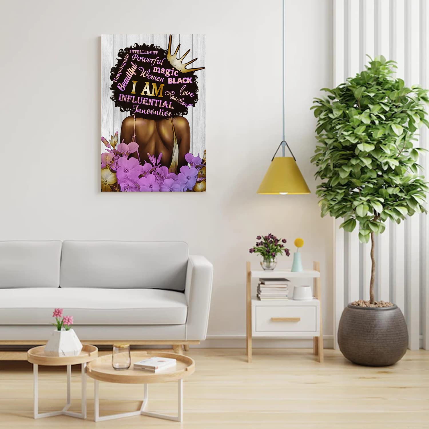 Black Queen Wall Art African American Canvas Wall Art Black Women Purple Flowers Inspirational Quotes Poster Abstract Contempora