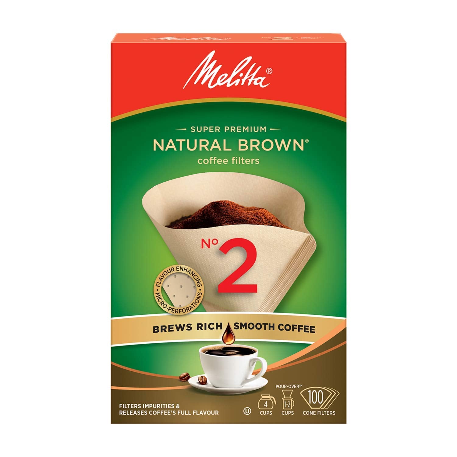 Melitta 622850 #2 Cone Pa2-100 Nb Filter Paper, Green