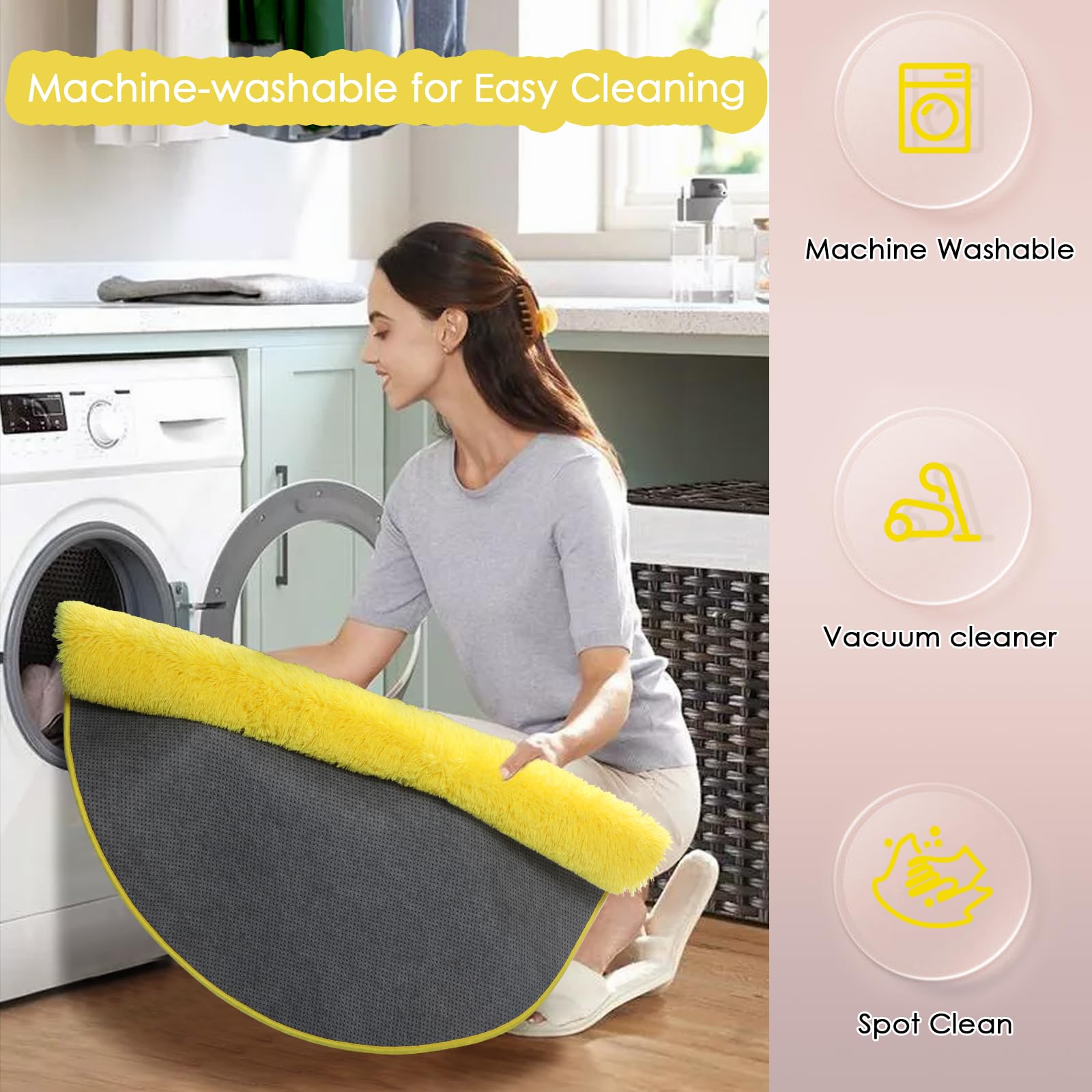 Amdrebio Yellow Circle Round Rug 6Ft for Living Room Bedroom, Fluffy Fuzzy Shag Furry Area Rugs for Baby Kids Room Decor Aesthet