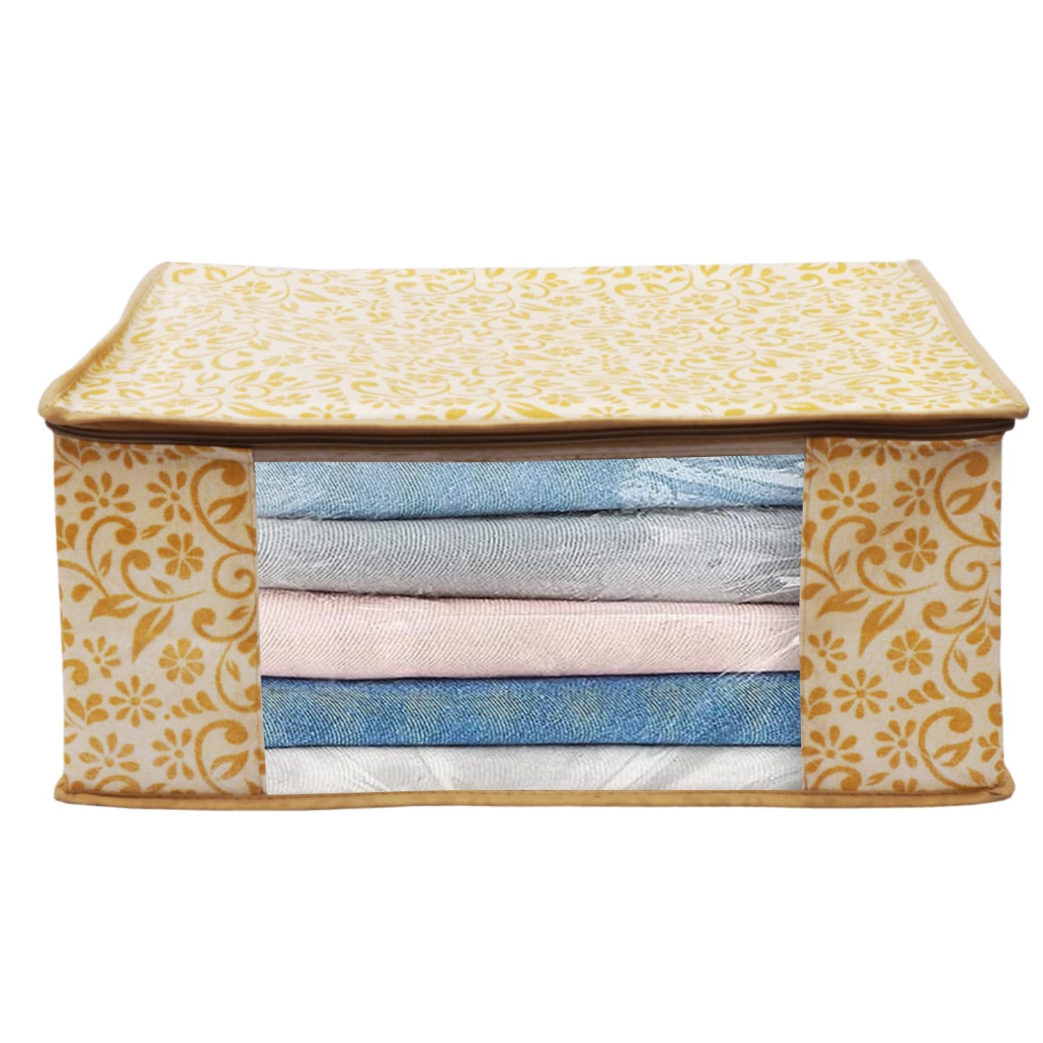 Yizika Saree Storage Bag For Wardrobe, Large Clothes Organizer With Transparent Window And Zipper Closure, Foldable Blanket Stor