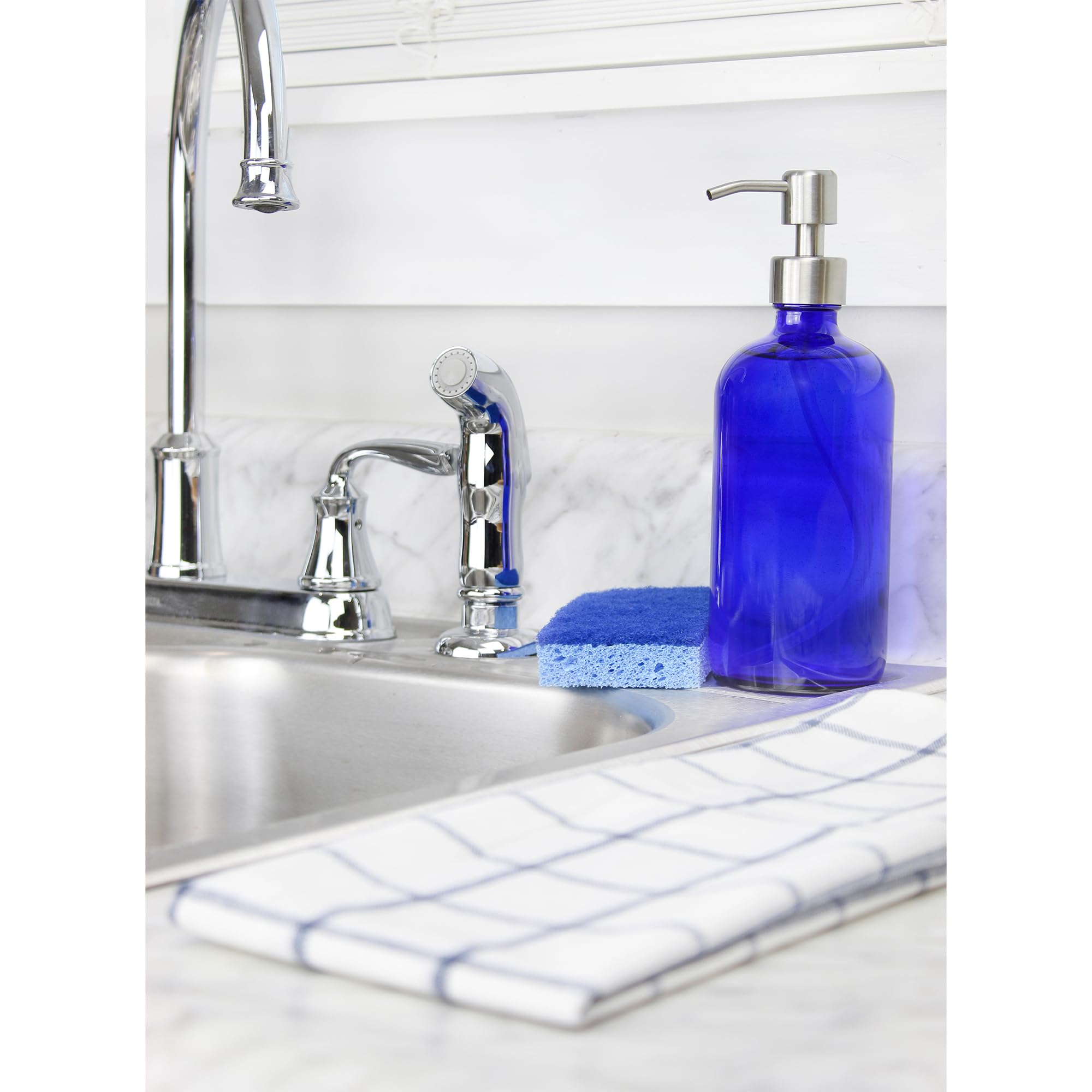 Cornucopia 16-Ounce Cobalt Blue Glass Bottles W/Stainless Steel Pumps (2-Pack), Soap Dispenser W/Lotion Pumps For Essential Oils