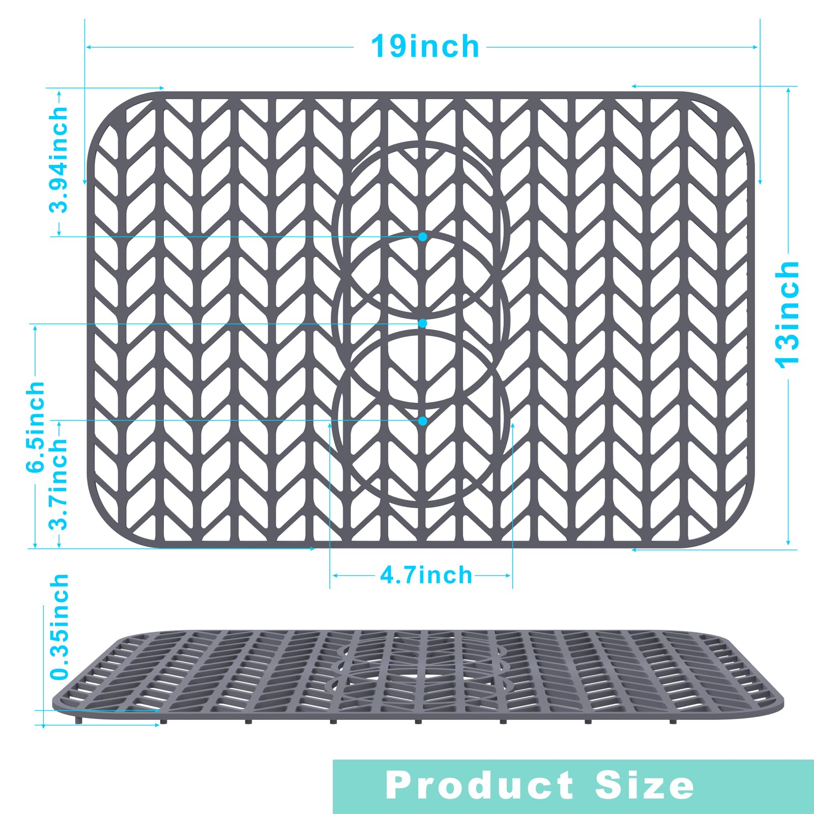 AWOKE Sink Protectors for Kitchen Sink - 19''x 13'' Sink Mat - Heat resistant Easy-clean Silicone Sink Mat - for Protection of Stainless Steel Sink - with 3 Reserved Holes (Grey)