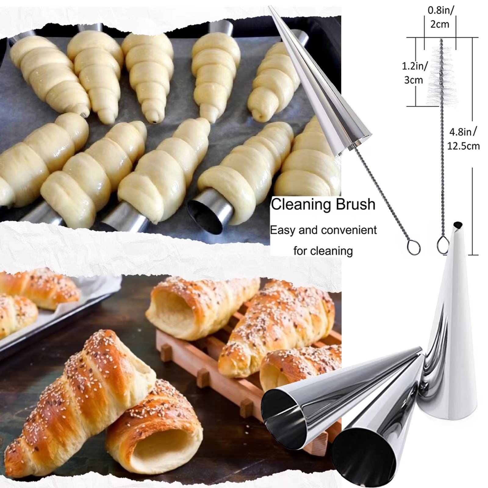 Ambestar 33 Pack Cannoli Forms Tube Set, 10 Cannoli Forms, 10 Large Hones Form Mould 10 Small Croissant Moulds, Brush, Reusable