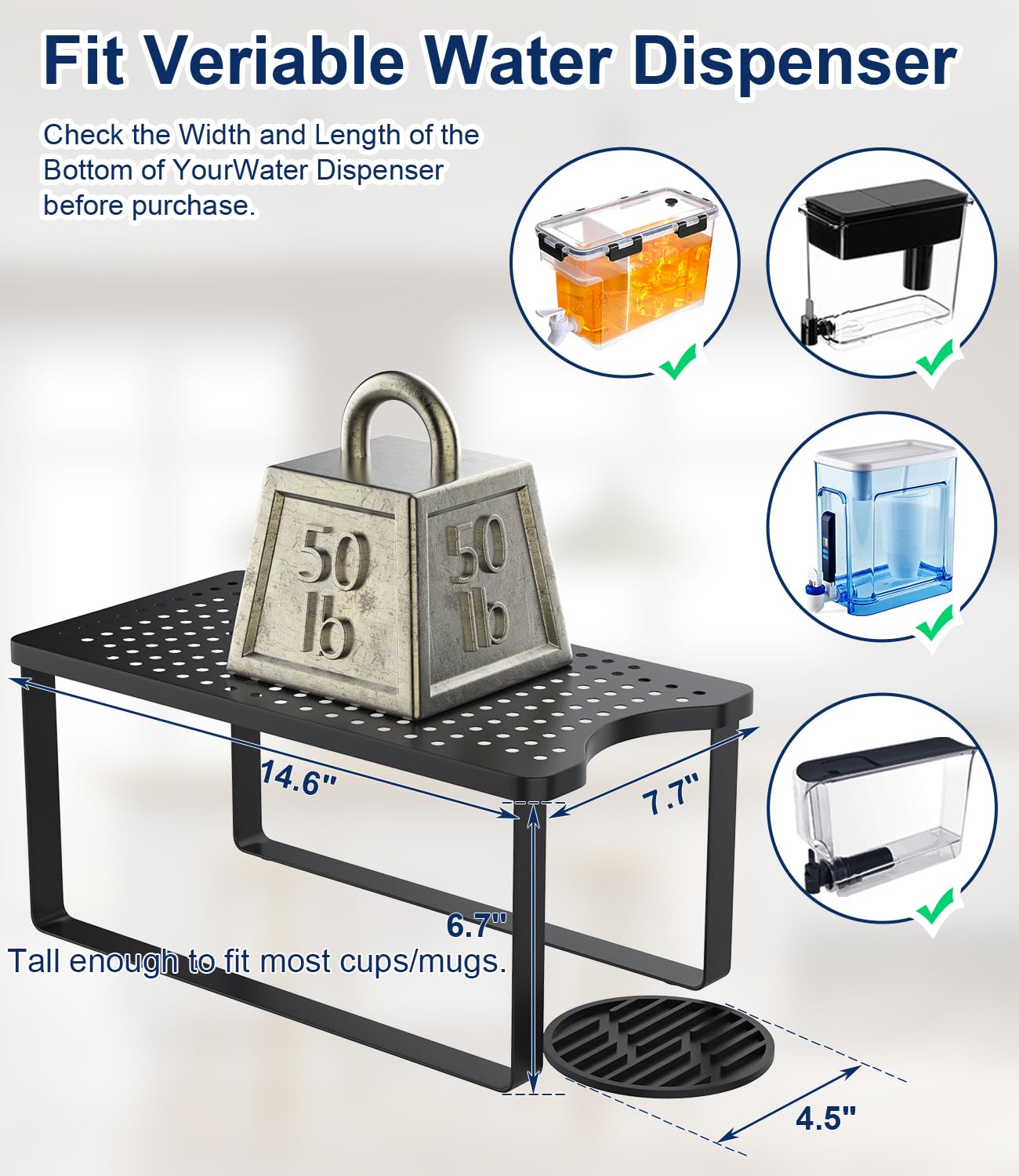 Primzooty Water Filter Dispenser Stand With Drip Tray - 7.7''W X 14.6''D X 6.7''H, Metal Stand Designed For Brita Water Filter,