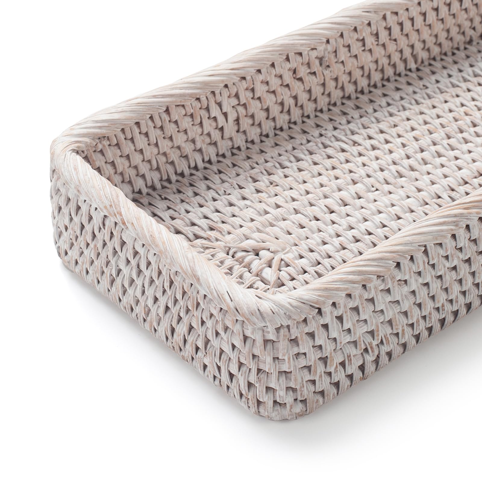 Rattan Bathroom Vanity Trays Toilet Tank Baskets Long Narrow Hand Towel Storage Basket For Storage, Decorative (Whitewash 16.3 X