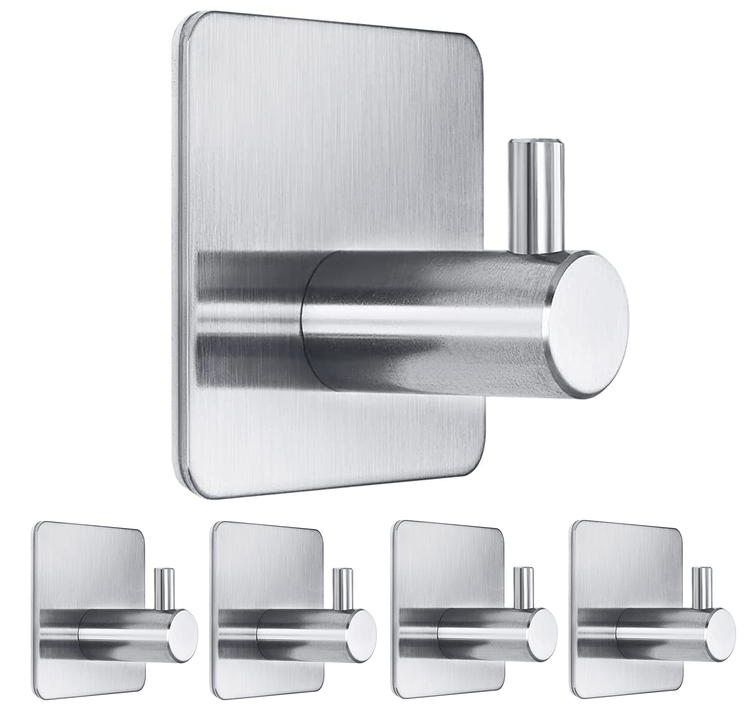 Jialto 5 Pcs Heavy Duty Stainless Steel Adhesive Wall Hooks  Waterproof & Rustproof Coat Hooks For Bathroom, Kitchen, Bedroom 