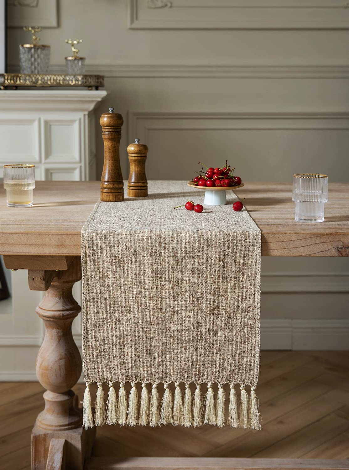 Zeemart Beige Table Runners 36 Inches Long, Burlap Linen Style Rustic Farmhouse Table Runner, Small Short Boho Coffee Table Runn