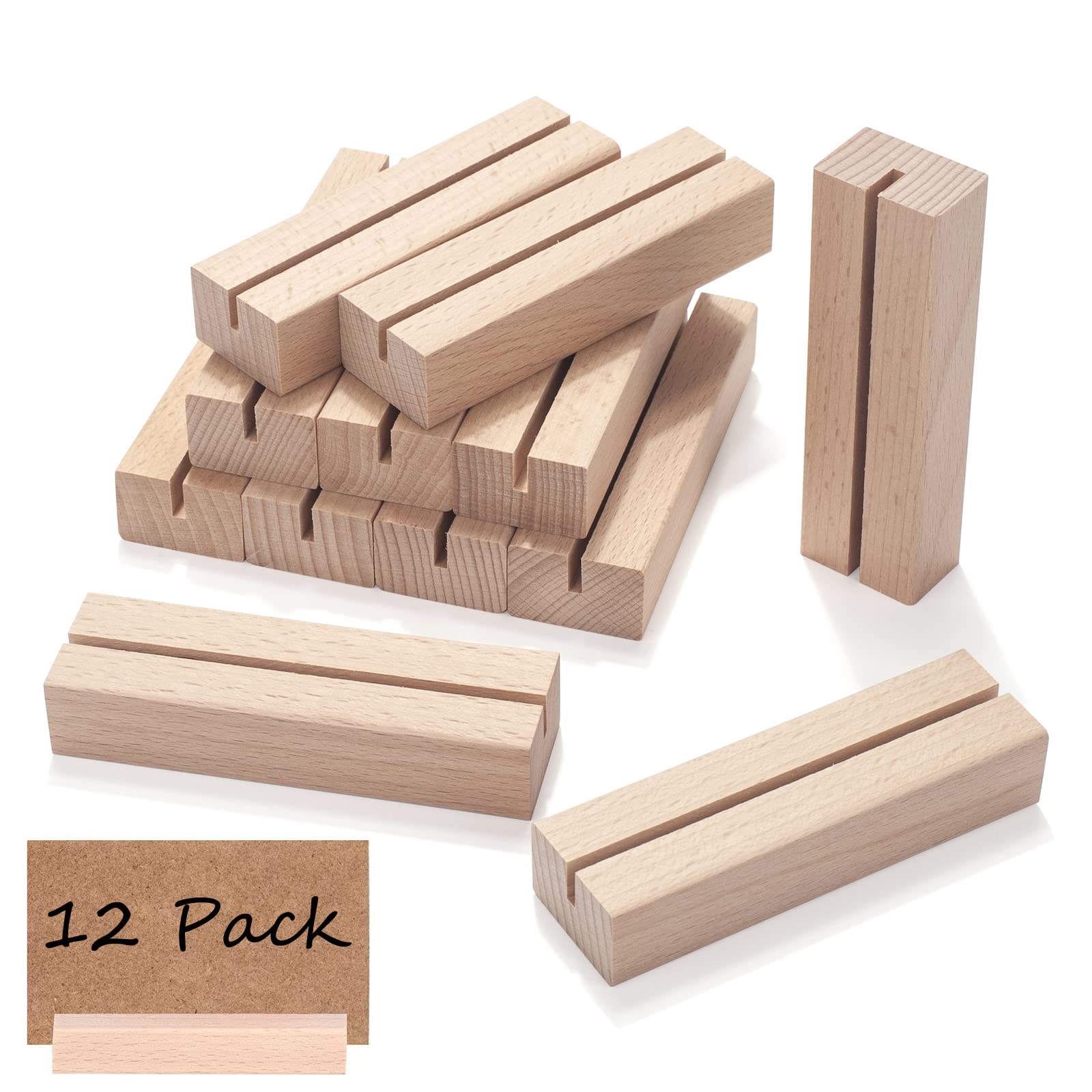 Facath 12 Pieces Wood Place Card Holders, Wooden Postcard Holder, Signs Table Number Stands Rustic Acrylic Sign Stand For Weddin