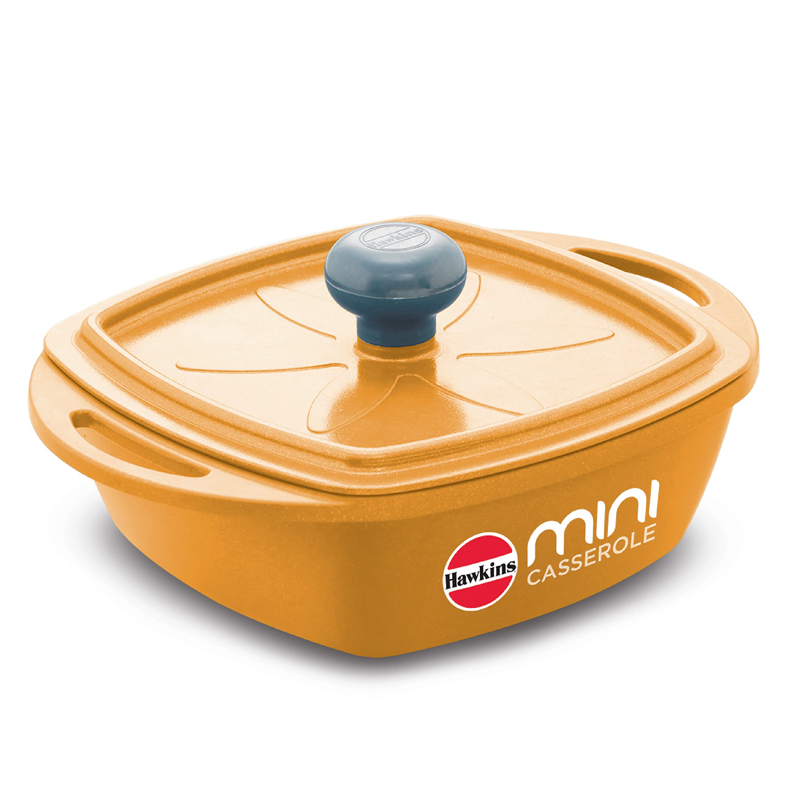 Hawkins Aluminium 0.75 liter Mini Casserole With Lid, Square Series DieCast Pan For Cooking, Reheating, Serving And Storing, Ye