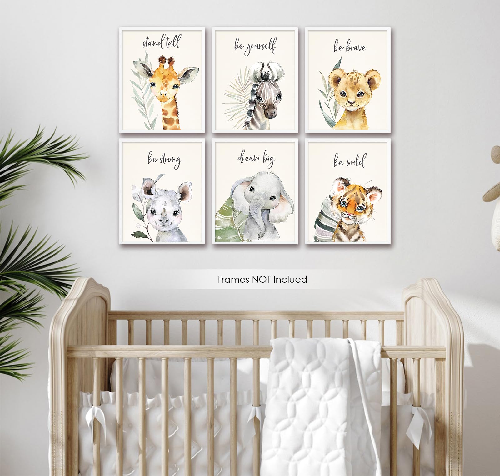 6 Pcs Cartoon Animals Wall Art Nursery Decor Cute Elephant Giraffe Leopard Zebra Tiger Inspirational Wall Decor Unframed Posters