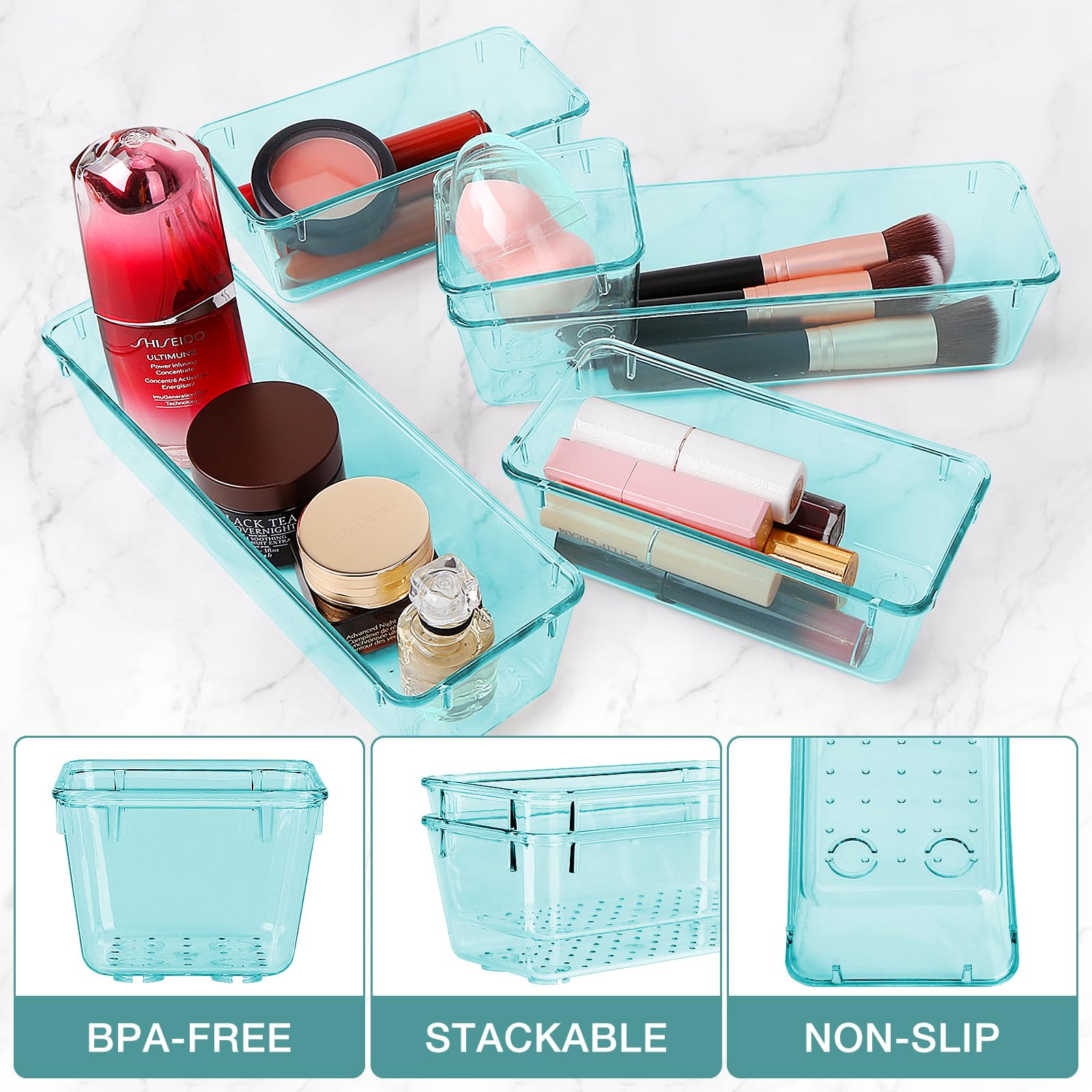 StorMiracle 25 PCS Drawer Organizer Set, 4 Varied Size Bathroom and kitchen Drawer cabinet organizer Trays, Clear Storage Bins f