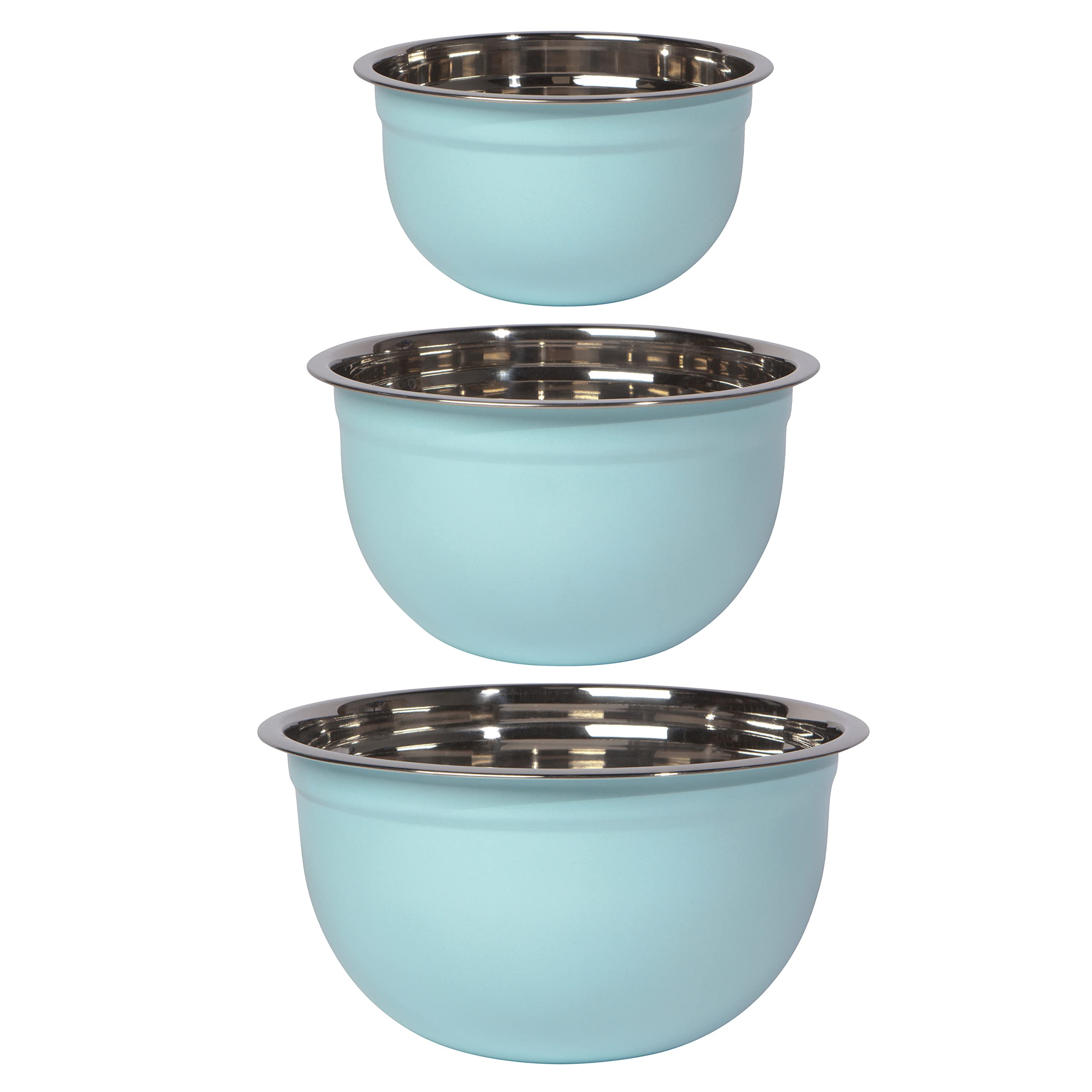 Now Designs Matte Coated Steel Mixing Bowls, Robins Egg Blue, 5 Qt, 3 Qt, 1.5Qt, Set Of 3
