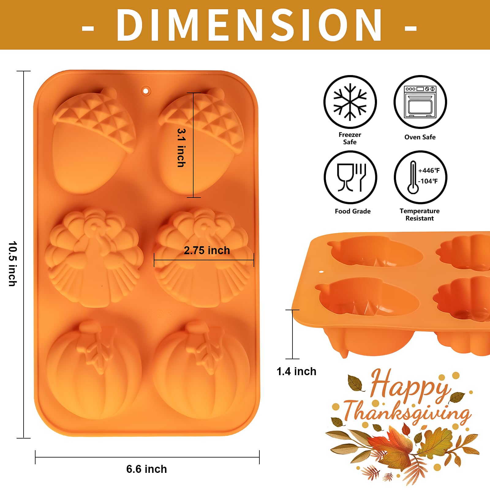 Turkey Pumpkin Cake Molds, 3 Pack Fall Molds Silicone Turkey Mould For Thanksgiving Mini Cake Muffin Baking, Halloween Cupcake P