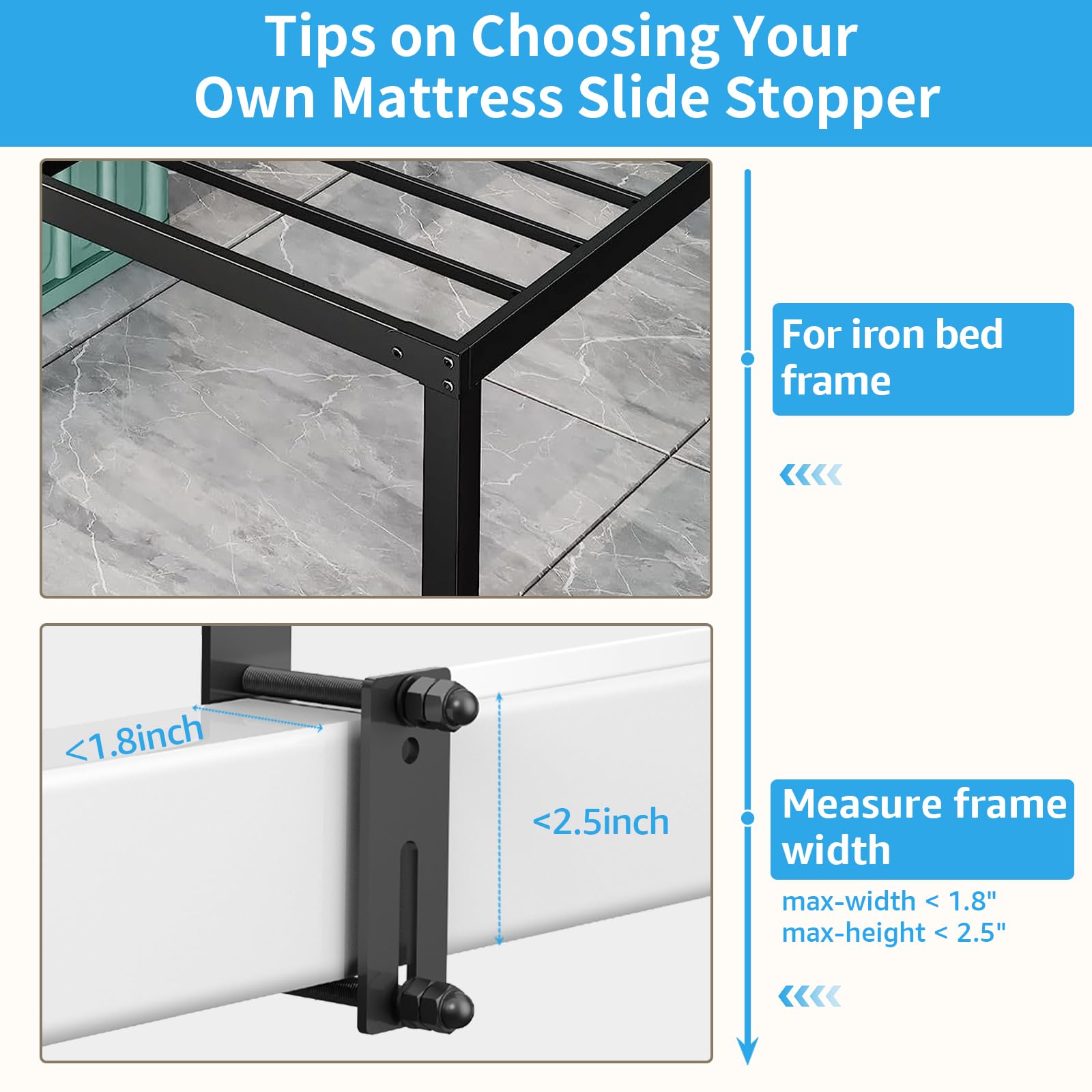 Mattress Slide Stopper, Yuoros Non Slip Mattress Gripper For Metal Bed Frame, Mattress Holder Retainer Bar To Keep Mattress Topp