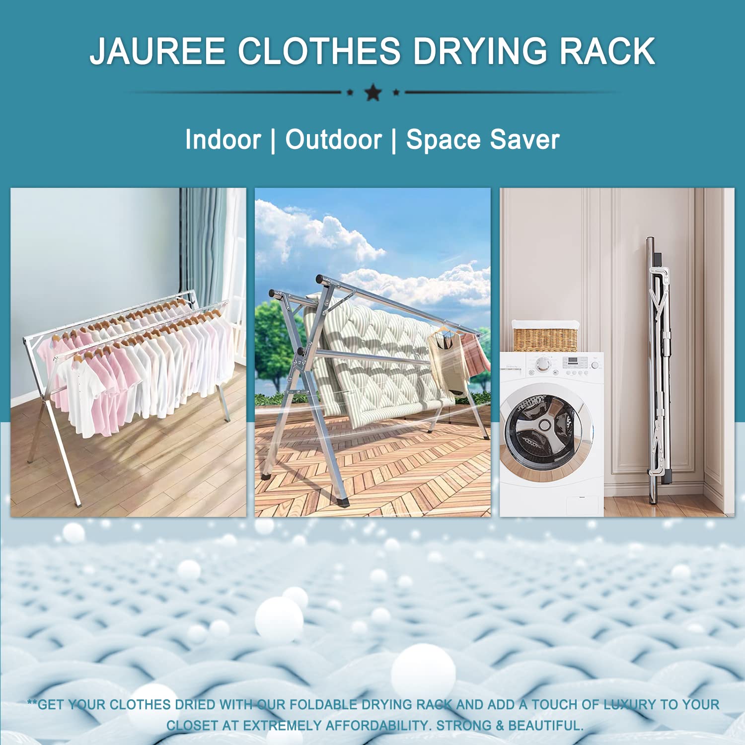 Jauree 95 Inches Clothes Drying Rack Clothing Folding Indoor Outdoor, Heavy Duty Stainless Steel Laundry Drying Rack, Foldable P