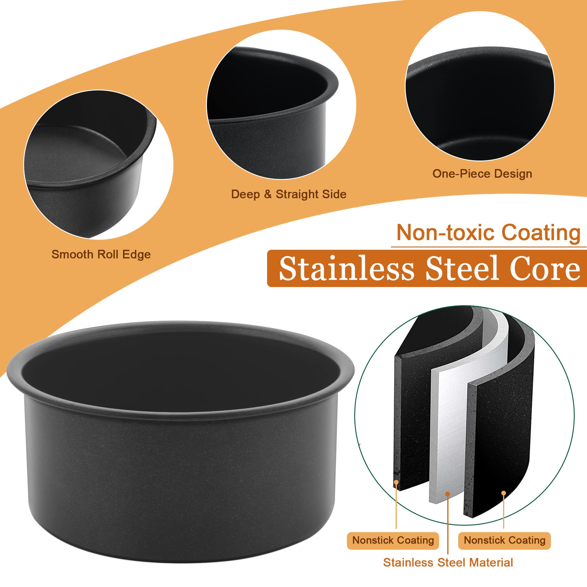 E-Far 4 Inch Cake Pan, 4-Piece Nonstick Round Cake Baking Pans For Wedding, Birthday, Layer Cake, Stainless Steel Core & Non-Tox
