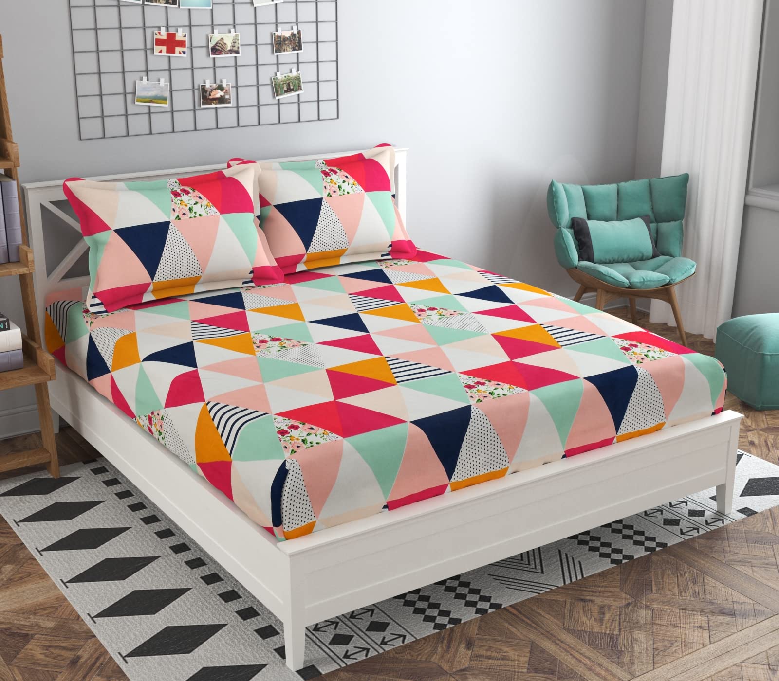 Kawi Elastic Fitted Bedsheet Cotton Blend Double Bed With 2 Pillow Cover( 72 X 78)- Multicolored(72X78),200 Tc