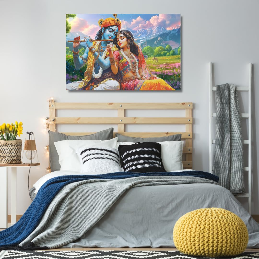 Eurotex Canvas Radha Krishna Wall Painting For Living Room, Bedroom, Hotels, Office - Big Size Elegant Wall Art For Home Decorat