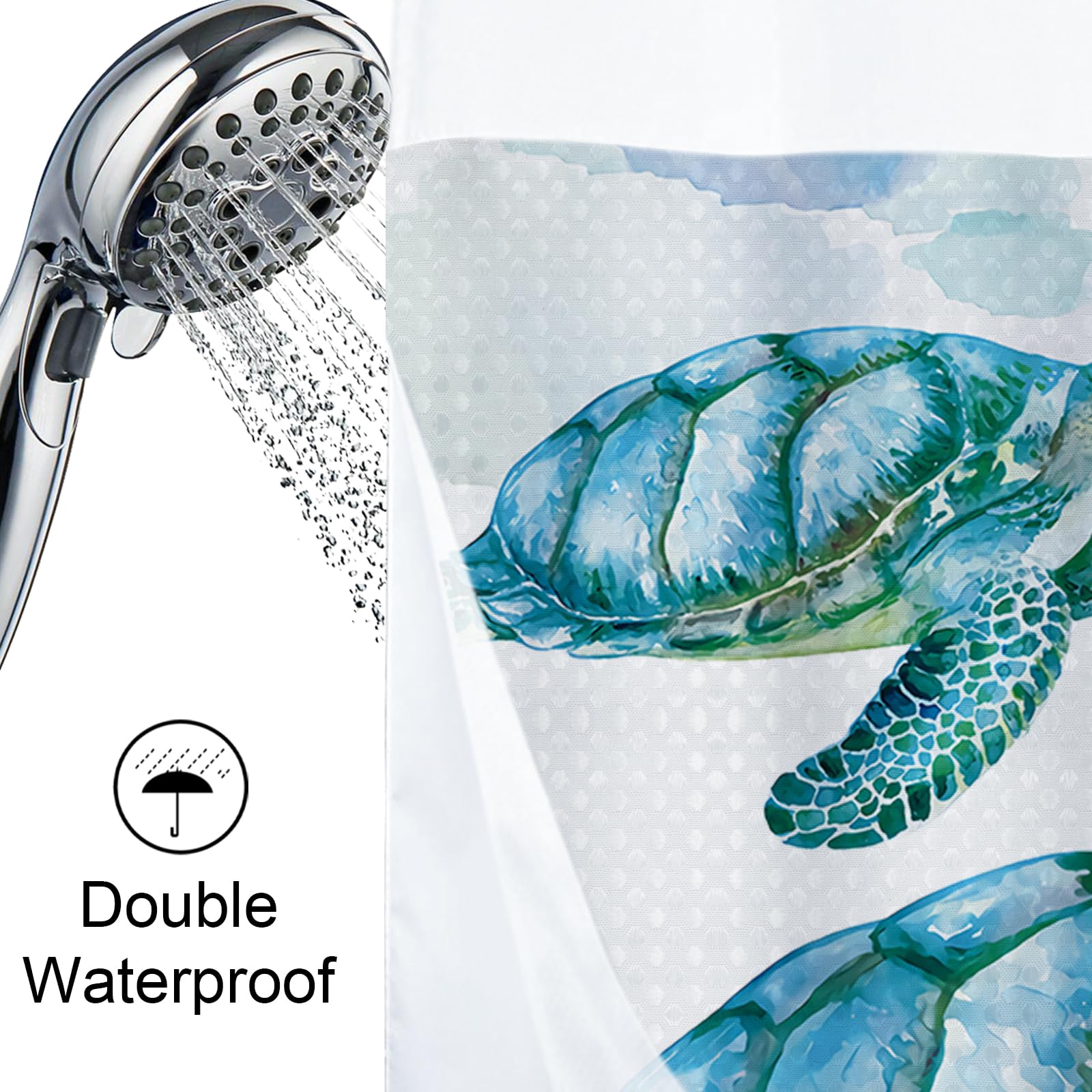 Final Friday Beach Nautical Sea Turtle Theme No Hook Waffle Weave Shower Curtain With Snap In Liner Nautical Beach Bathroom Blue