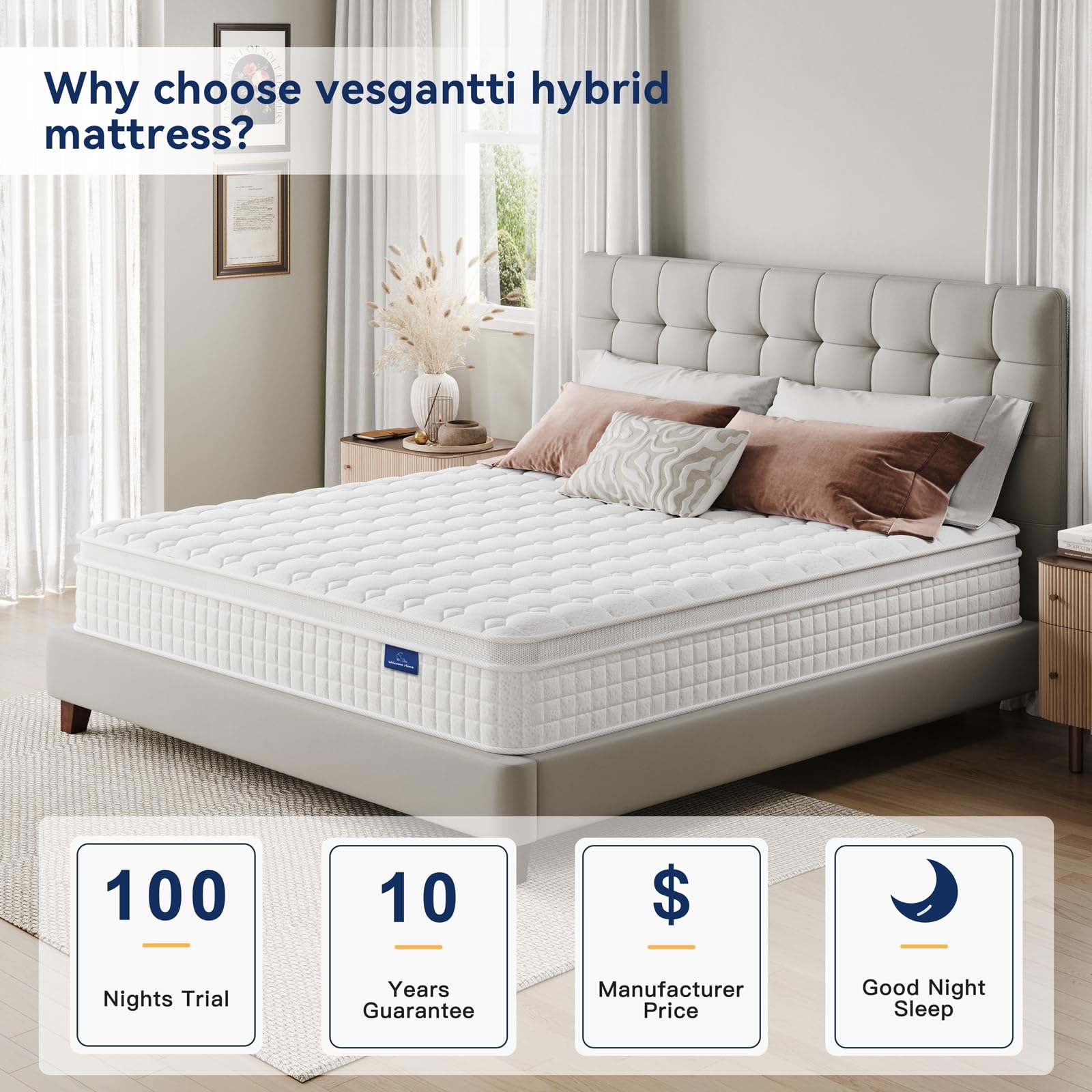 Vesgantti 10 Inch Twin Xl Multilayer Hybrid Mattress - Multiple Sizes & Styles Available, Ergonomic Design With Memory Foam And