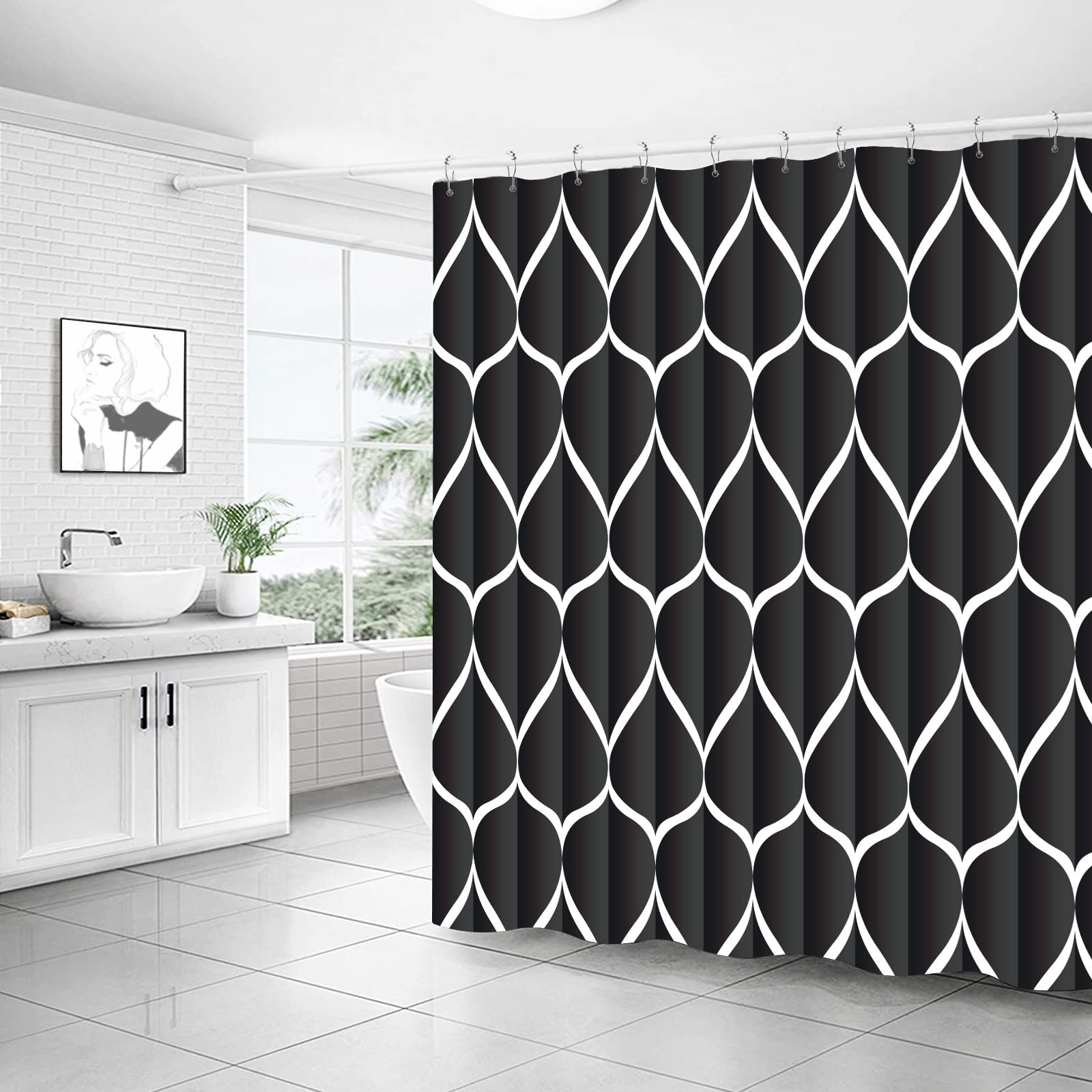 Gelbchu Black 72 X 72 Inch Cloth Shower Curtain, Waterproof Design And Polyester, Quick-Drying, Heavy Duty Shower Curtains Set F