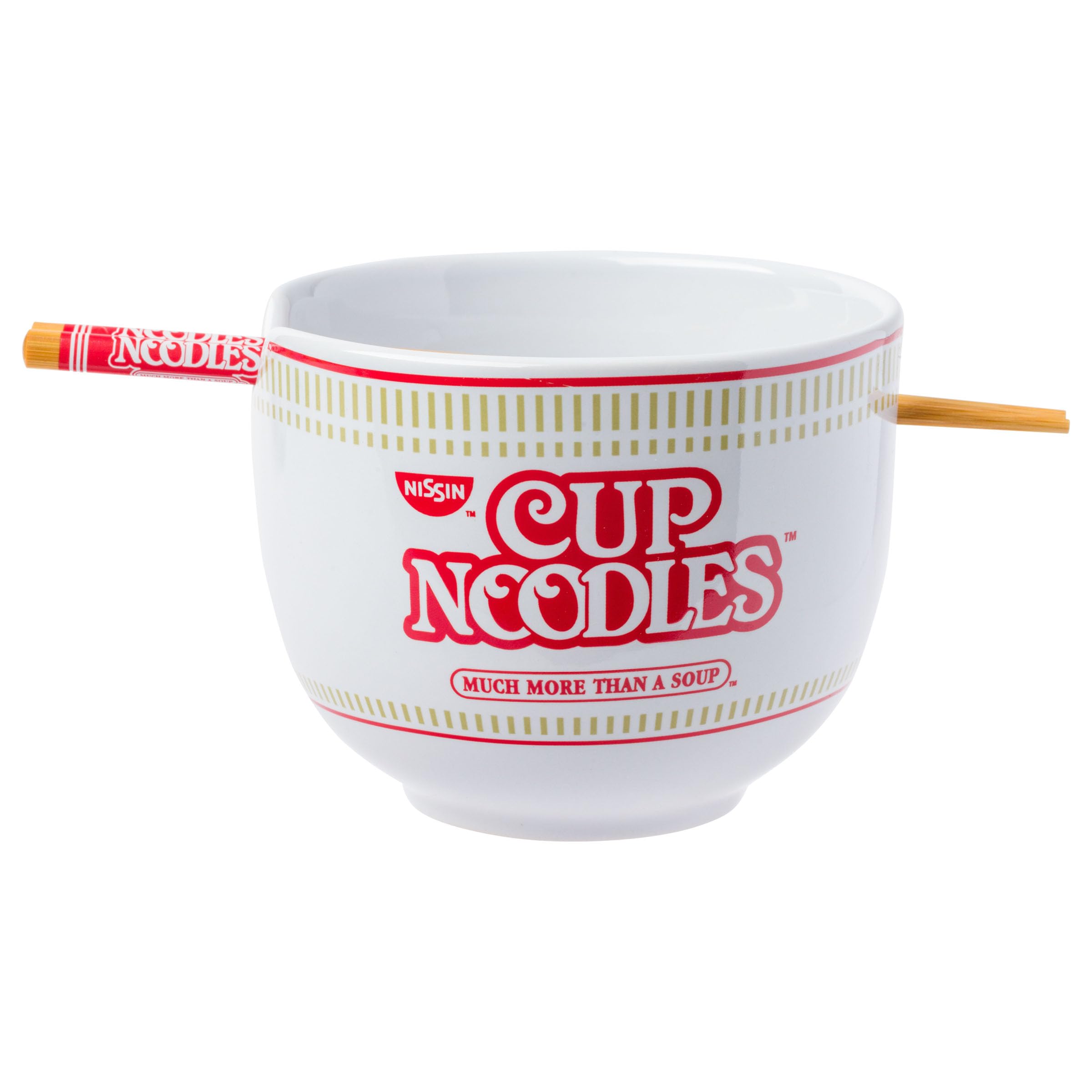Silver Buffalo Nissin Classic Cup Noodles Logo Much More Than A Soup Ceramic Ramen Noodle Rice Bowl With Chopsticks, Microwave S