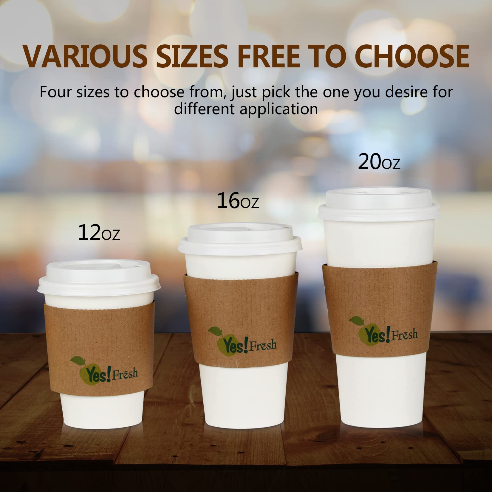 50 Pack White Coffee Cups With Lids And Sleeves ,12Oz Disposable Paper Coffee Cups , To Go Cups For Hot Chocolate, Tea, Hot/Cold