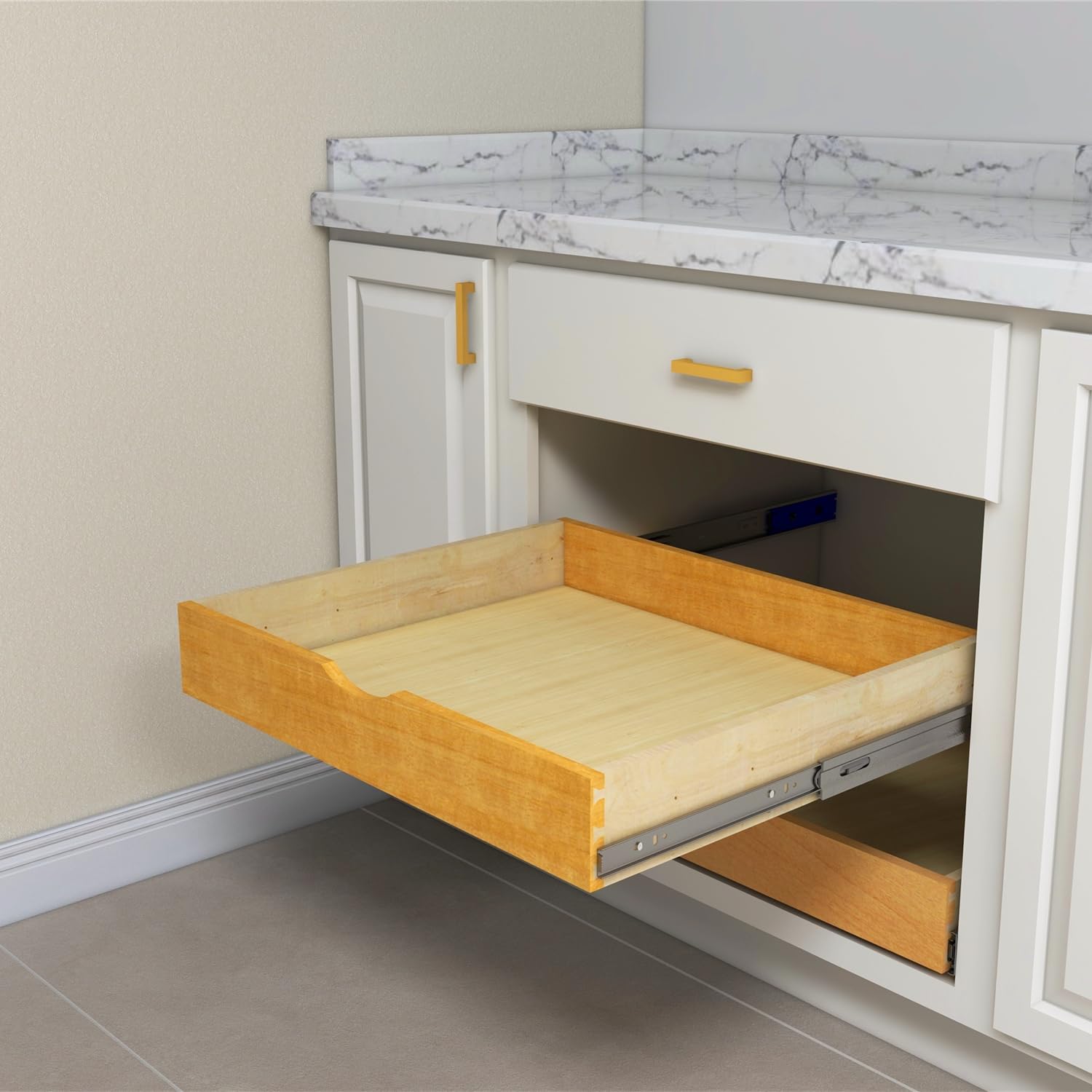 Solid Wood Pull Out Drawer 27 W  21 D for Kitchen Cabinets, Roll Out Tray with Full Extension Slides, Natural Wood, DIY Asse