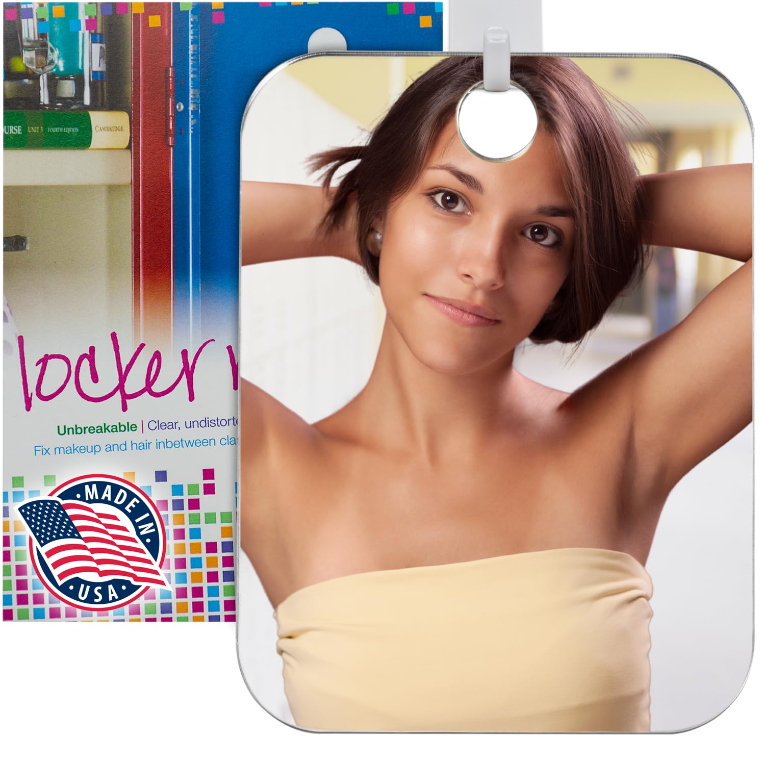 The Shave Well Company Locker Mirror for Office  Gym  or School  Full-Face Travel-Friendly Mirror with Convenient Handheld Option  Hanging Locker Mirror Includes Removable Adhesive Hook