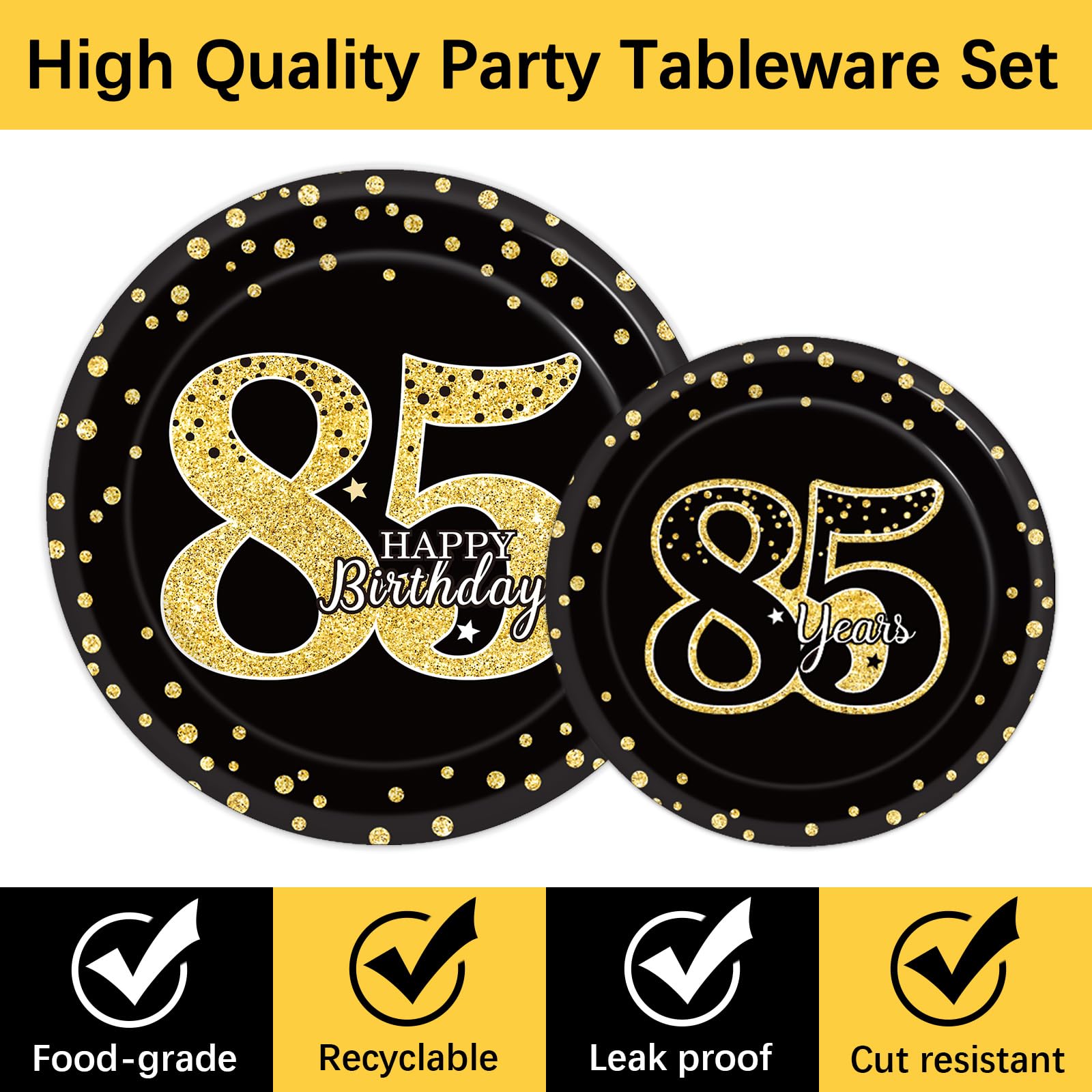 96 Pcs 85Th Birthday Party Supplies 85Th Birthday Tableware Plates Cheers To 85 Years Table Decorations Dinnerware Happy 85Th Bi