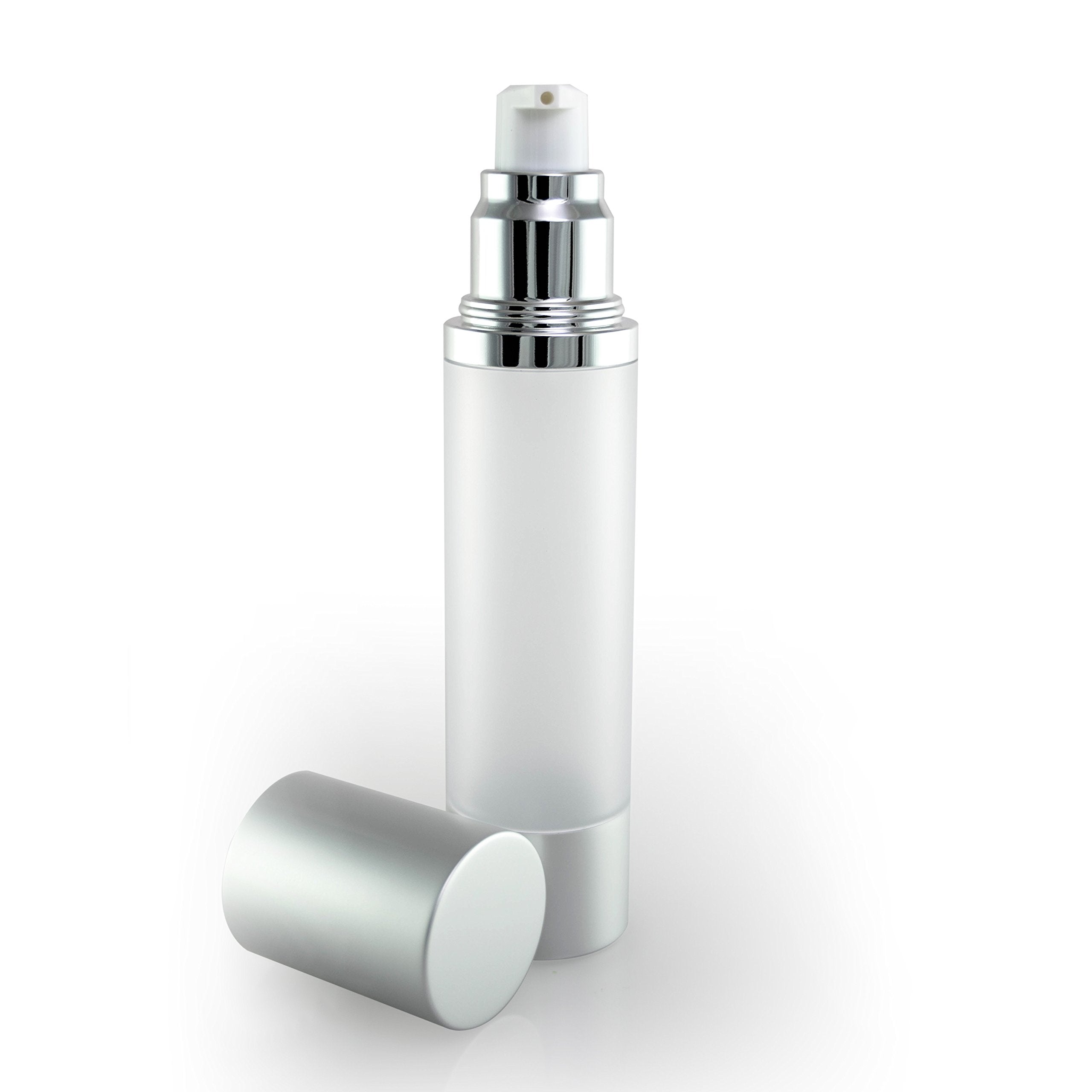 Cosmetic Packaging Now! Luxe Airless Bottle, 50 Ml, Matte Silver W/Frosted Bottle