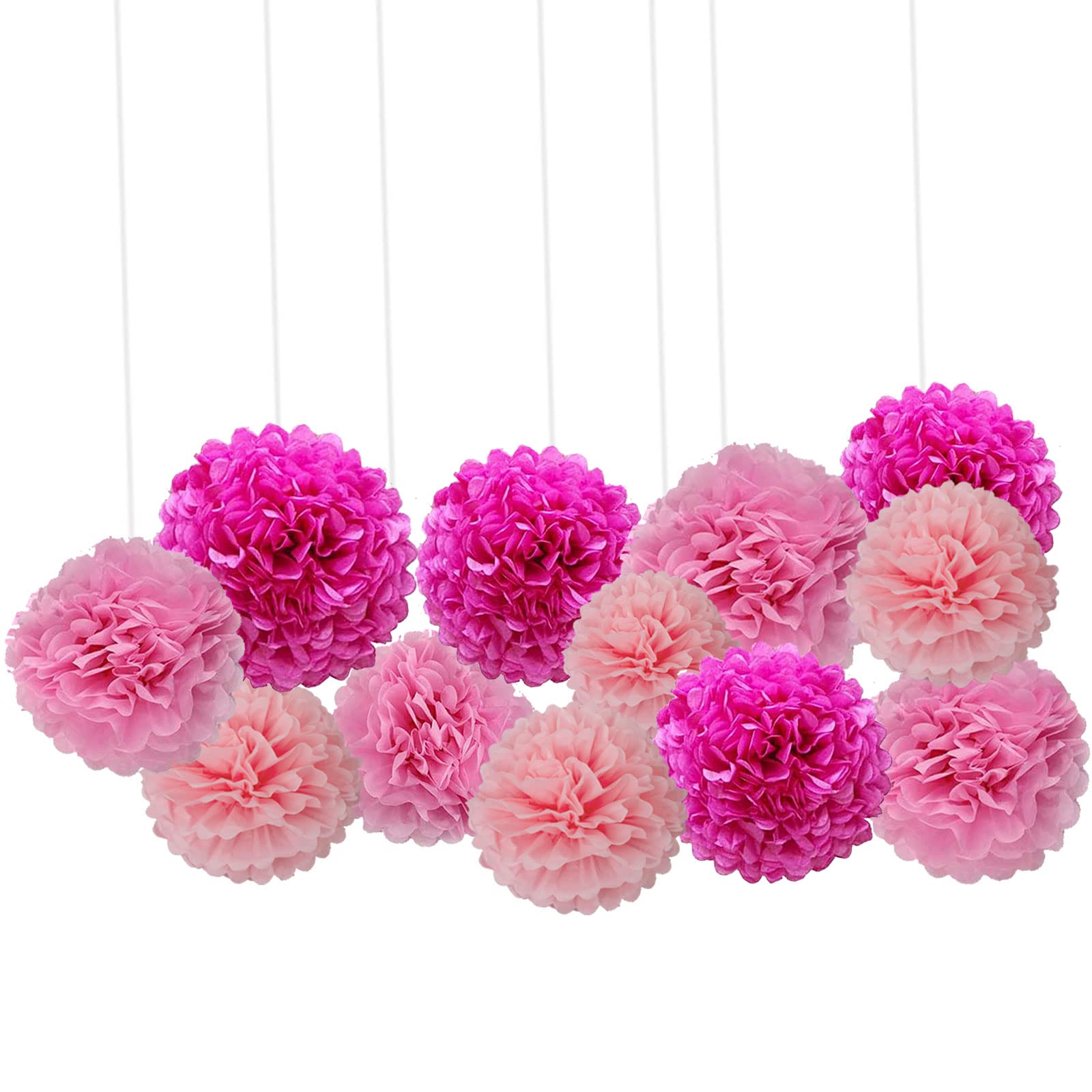 We Moment Hot Pink,Pink And Light Pink Paper Pom Poms Decorations For Wedding Birthday Pink Party Decoration Ceiling Wall Hangin