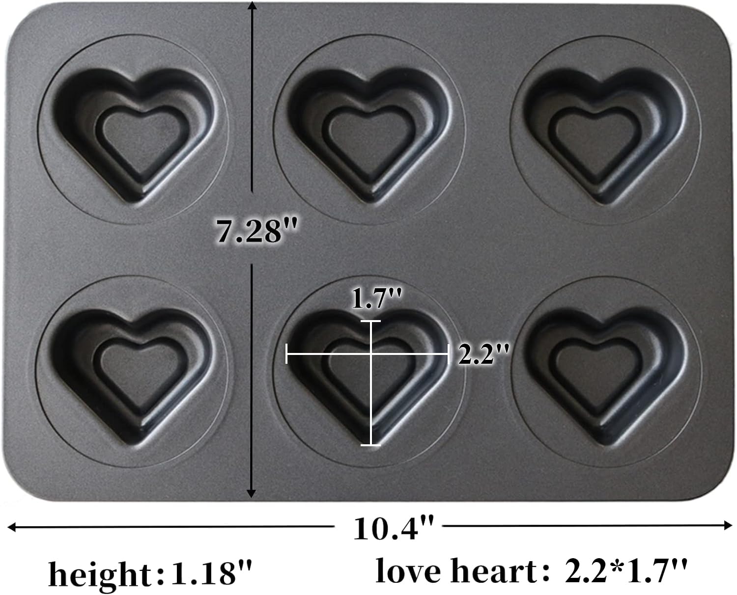 Elesinsoz 6 Cup Valentines Heart Shape Muffin Cupcake Pan Nonstick Cheesecake Brownie Cookie Cake Baking Tin Tray Mold, For Moth