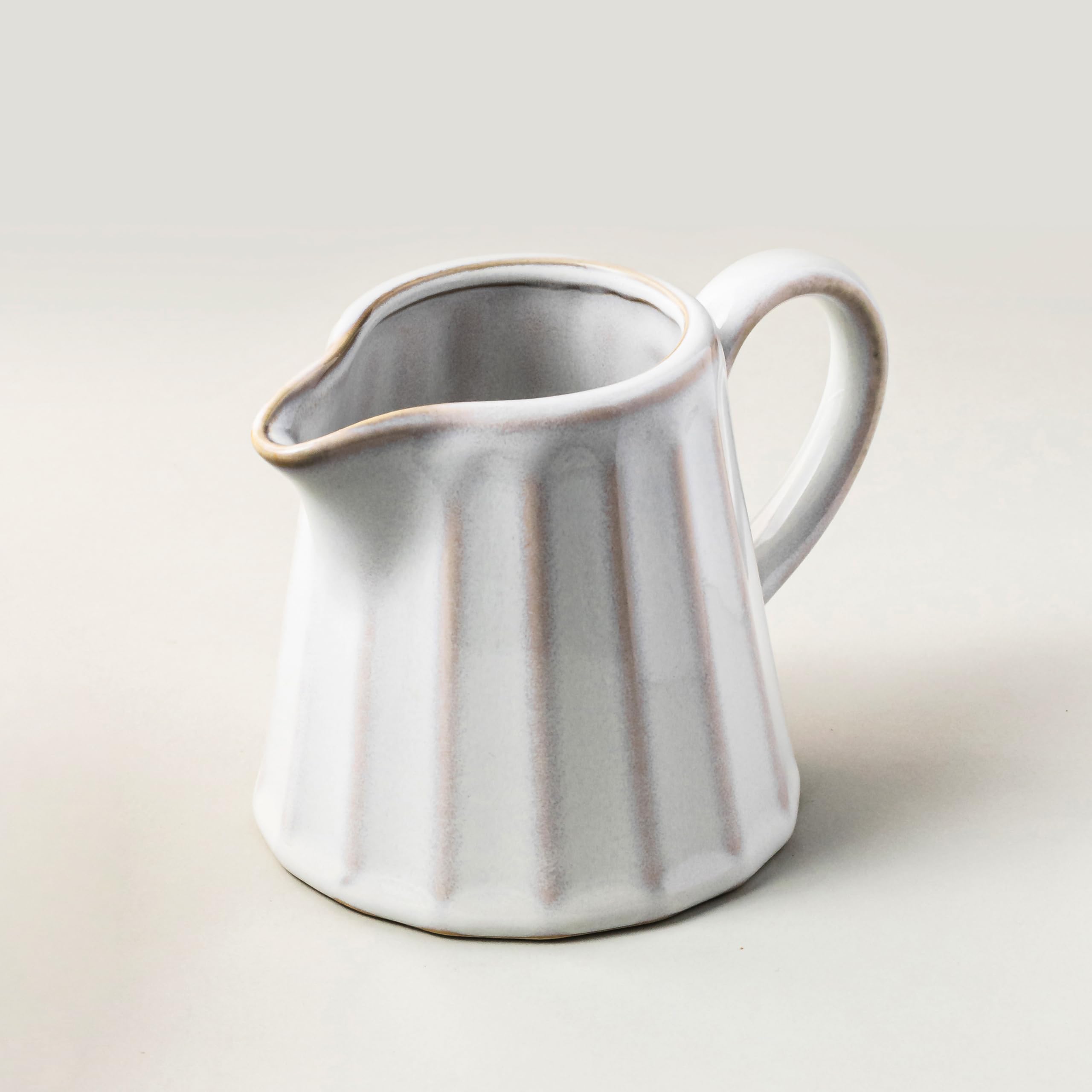 YHOJOY Ceramic Creamer Pitcher,Creamer Container with Handle, Small Milk Pitcher Cup for Coffee, Sauces, Salad, 10 OZ, Cream Whi