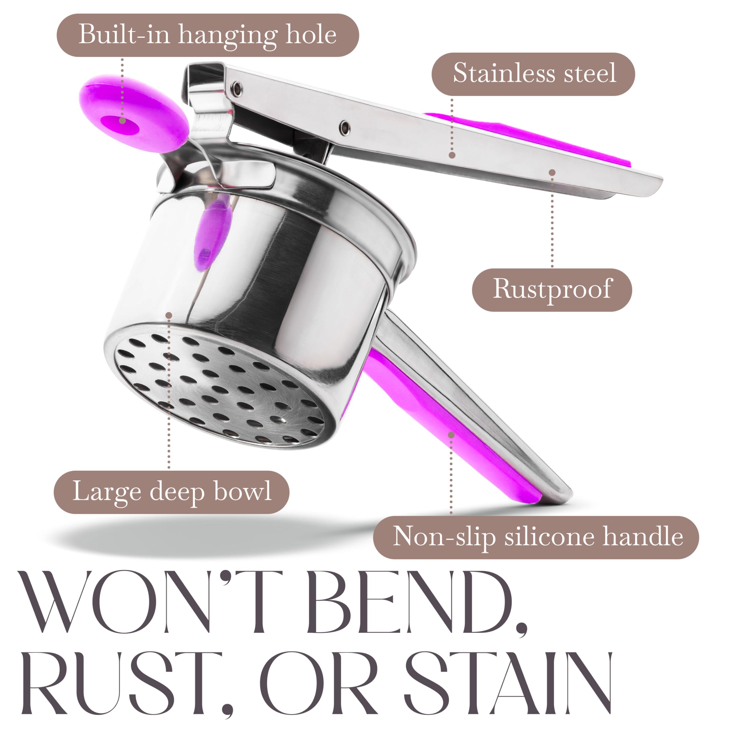 Bellemain 15 Oz Large Potato Ricer | Heavy-Duty Stainless Steel Potato Ricer & Masher | Perfect For Mashed Potatoes | Ricer Kitc