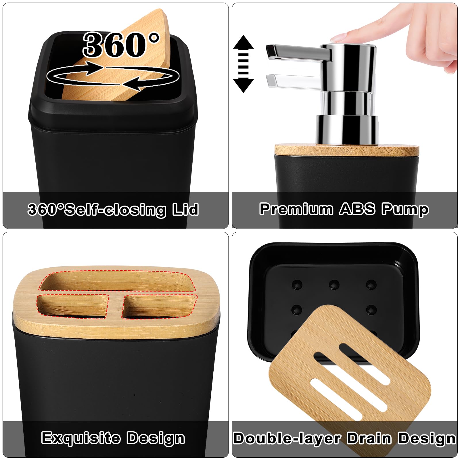 Xlhomo Bathroom Accessory Set Black Bathroom Set, 9 Piece Black Bathroom Accessories Bathroom Sets With Bathroom Trash Can Bathr