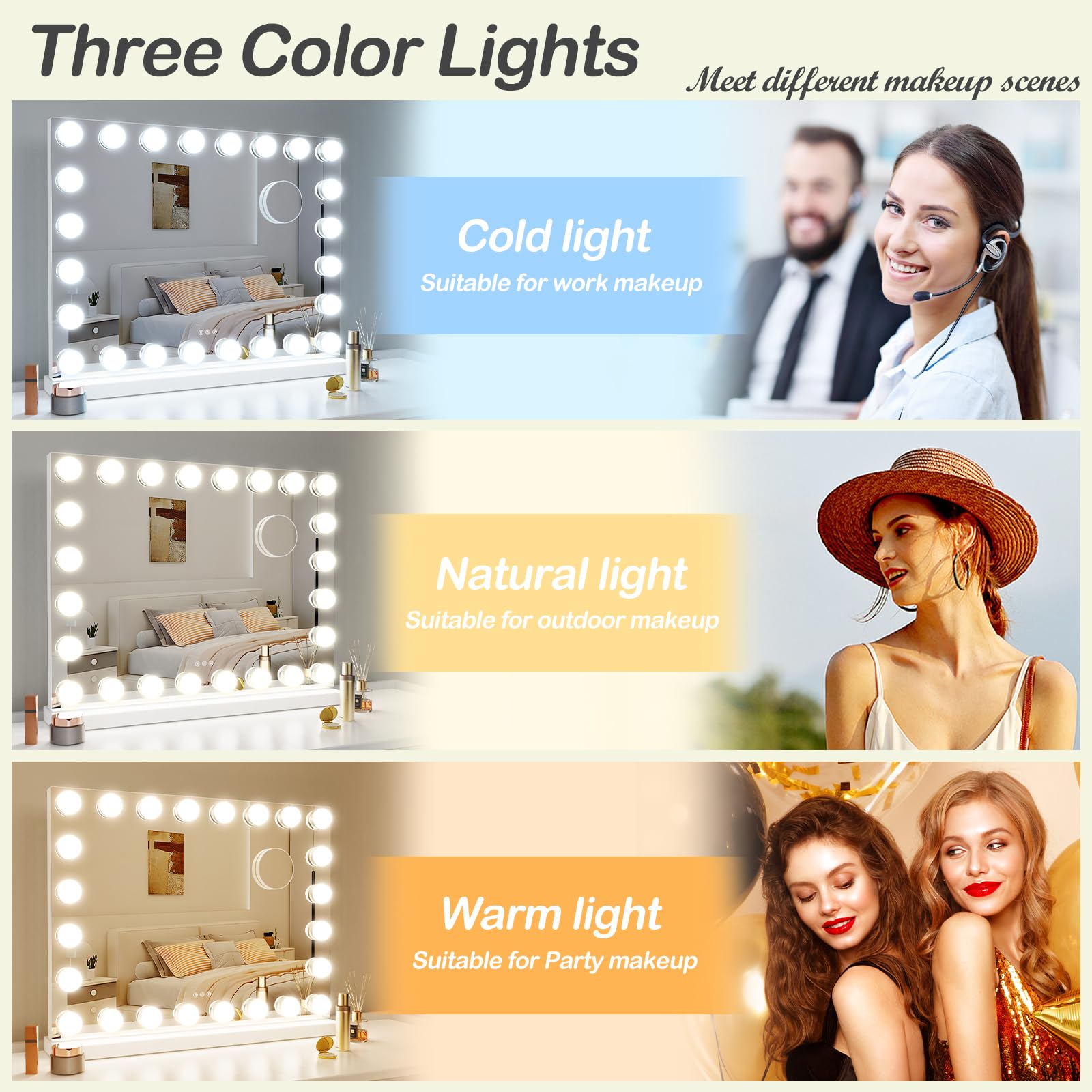 Gvnkvn 24 Extra Bulbs Vanity Mirror With Lights, 32Wx24L Tabletop Hollyhood Makeup Mirror Usb+Type-C Charging, Hollywood Lighted