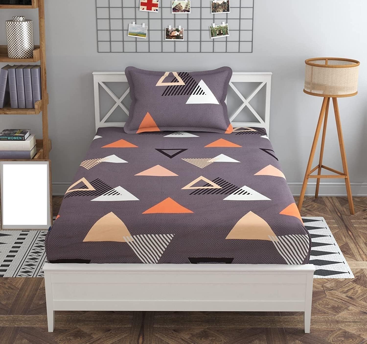 Avinya Cotton Feel Glace Cotton Elastic Fitted Printed Single Size Bed Bedsheet With 1 Pillow Cover(72 X 48 (Small Single, Coff