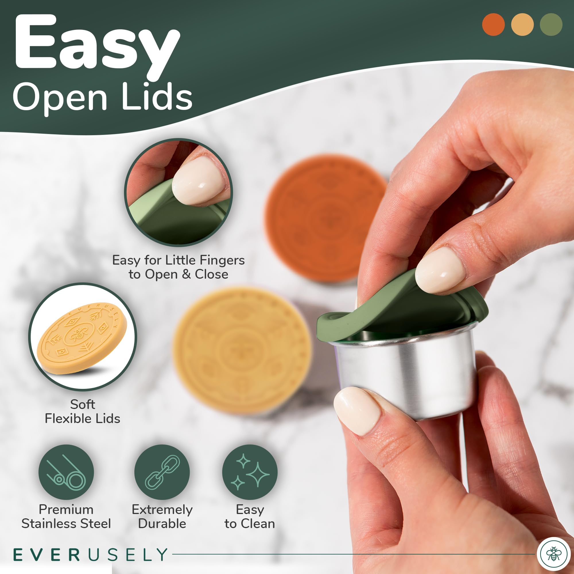 Everusely Mini 3X1.5 Oz Leakproof Salad Dressing Container To Go, Stainless Steel Small Condiment Containers With Lids, Sauce Co