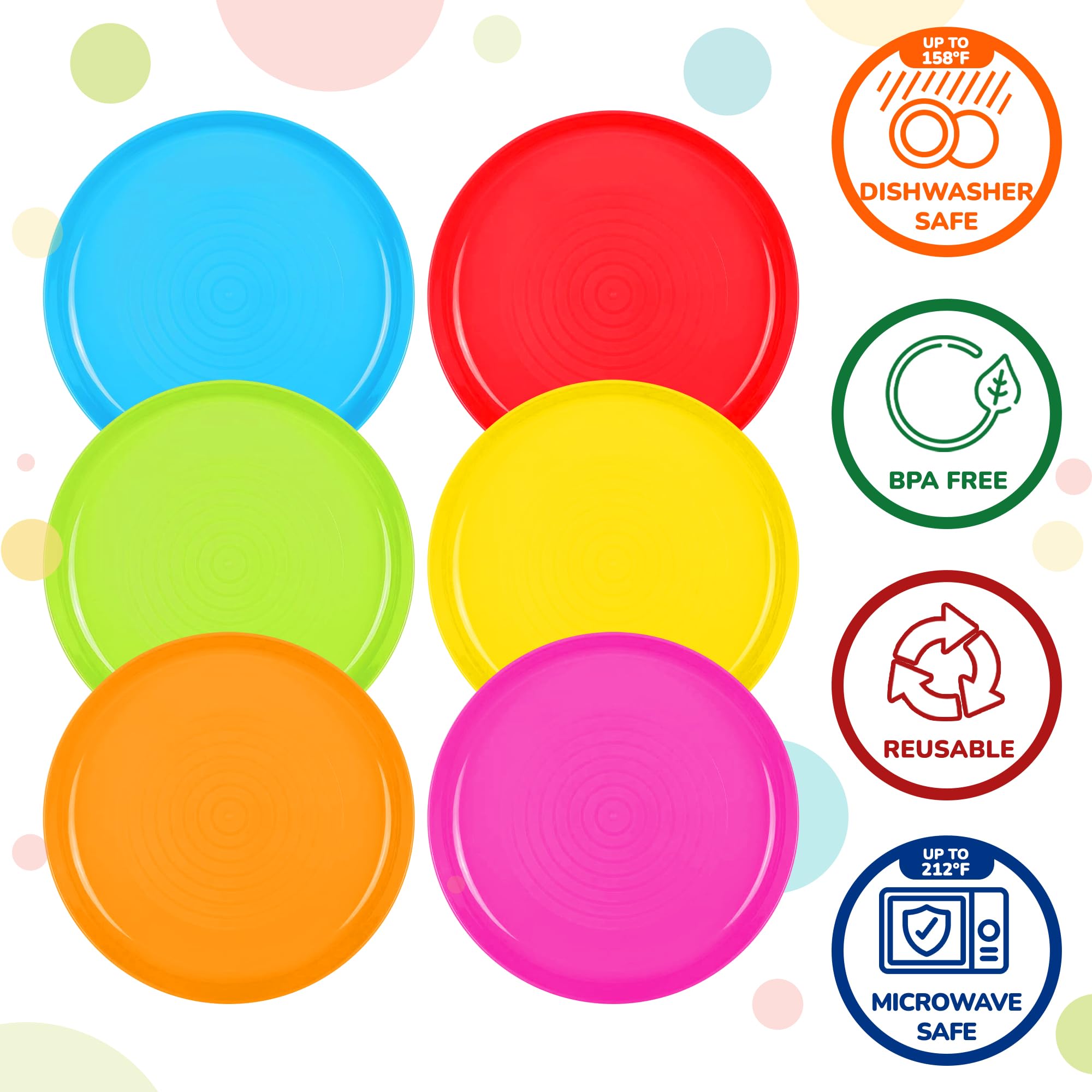 Plaskidy Kids Plates Set Of 12 Toddler Plastic Plates - Bpa Free Microwave And Dishwasher Safe Reusable Plastic Children'S Plate