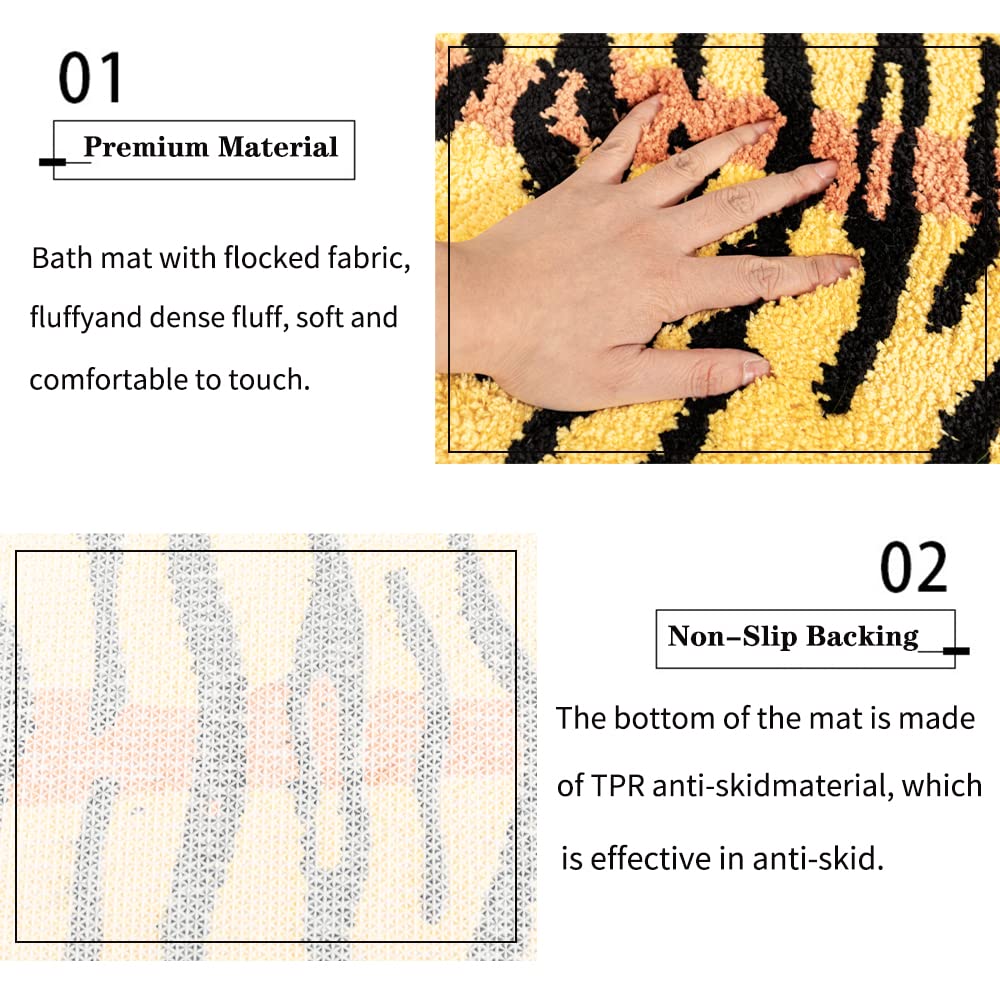 ZSCYD-yingda1992 Tiger Shaped Bath Mat for Bathroom Cute Animals Yellow Tiger Cartoon Bath Rug Non-Slip Absorbent Bathtub Rug for Bathroom Tub Door Mat Soft Bathmat Home Decor
