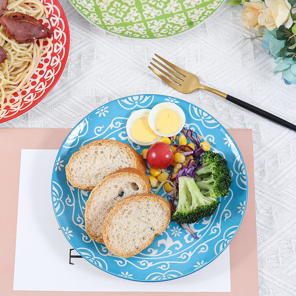 Plate Set 8 Inch - Salad Plates | Dessert Appetizer Plates Colorful - Porcelain Lunch Plates - Set of 6 - Dishwasher and Microwave Safe